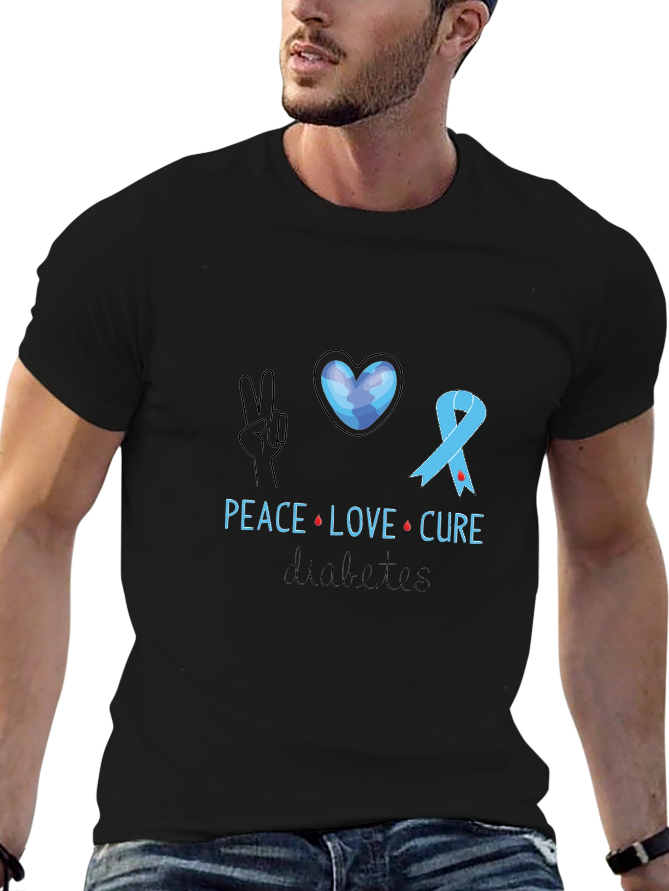 Peace Love Cure Diabetes Awareness T-Shirt - 6