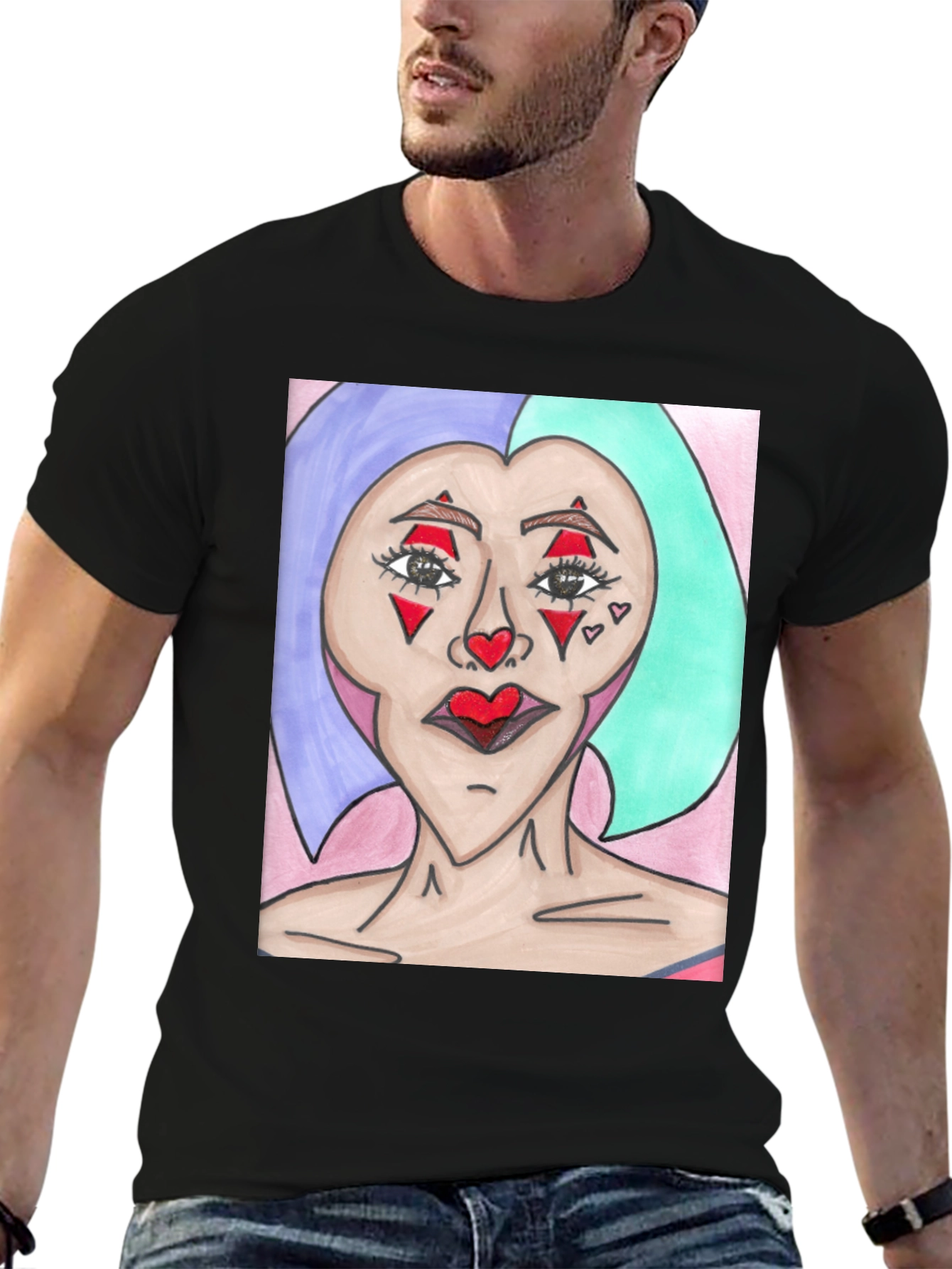 Black Unique Art Graphic Tee - Statement T-Shirt view 6