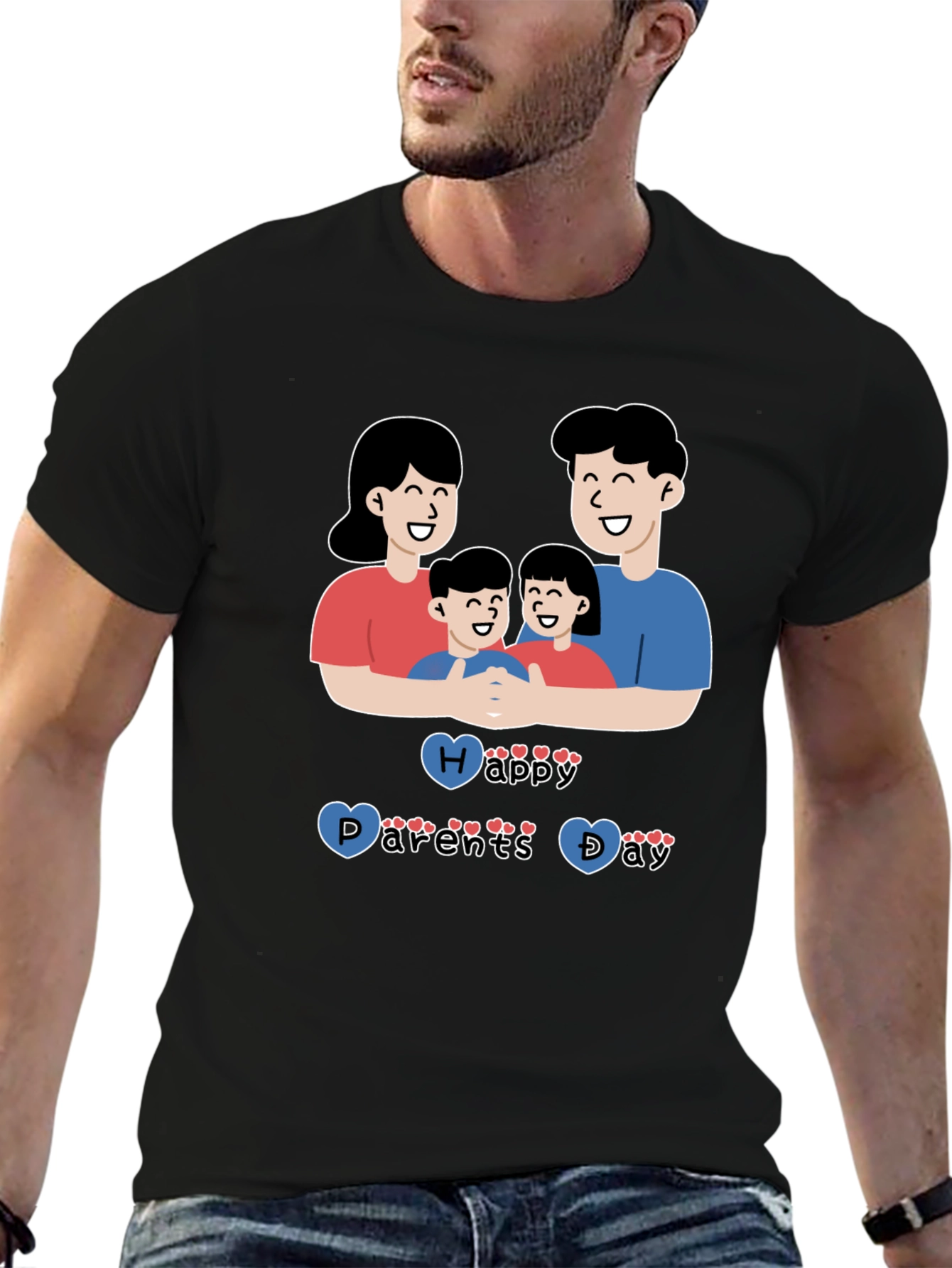 Black Happy Parents Day Graphic T-Shirt, Black view 6