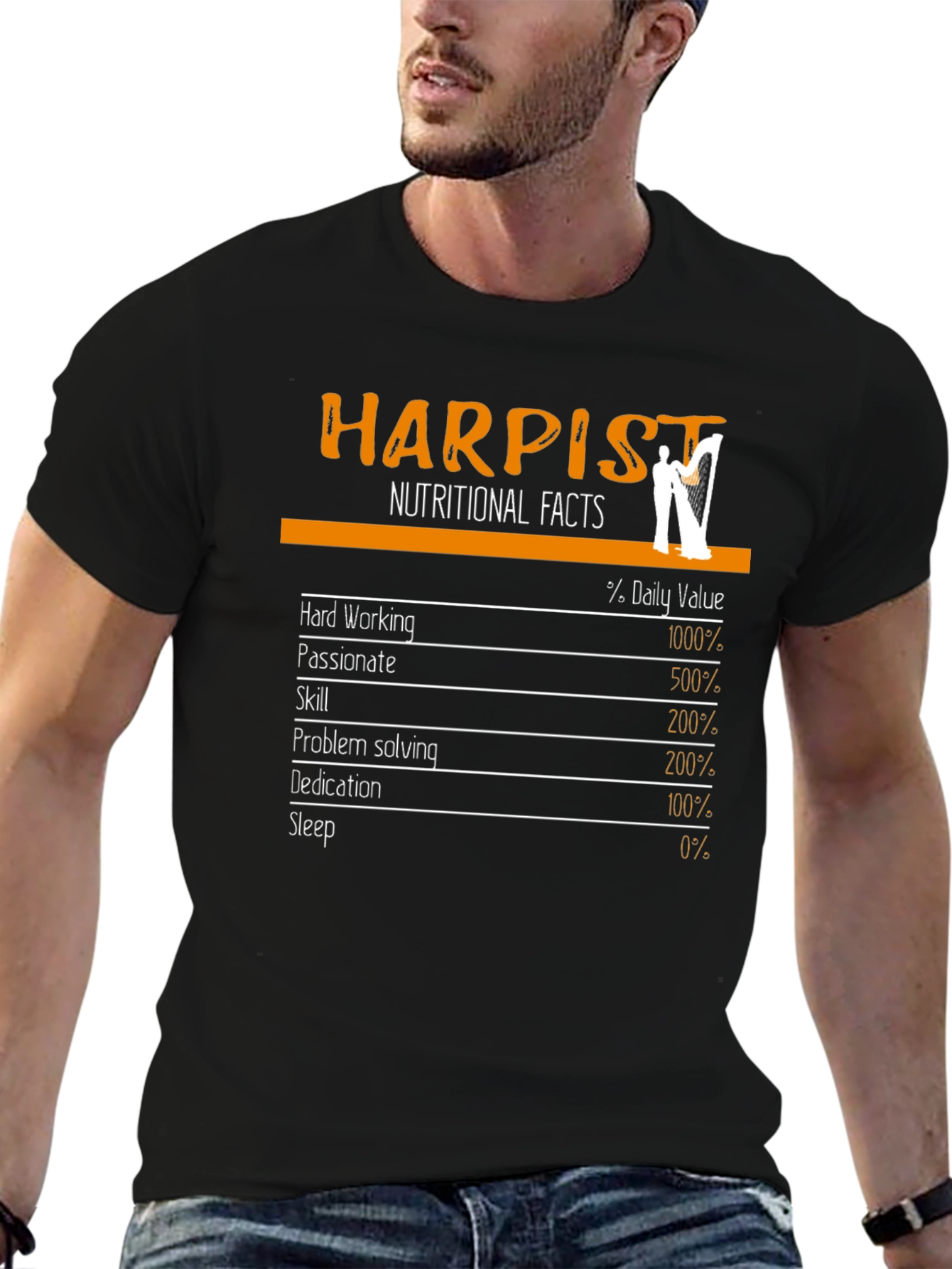 Black Harpist Nutritional Facts Graphic Tee view 6