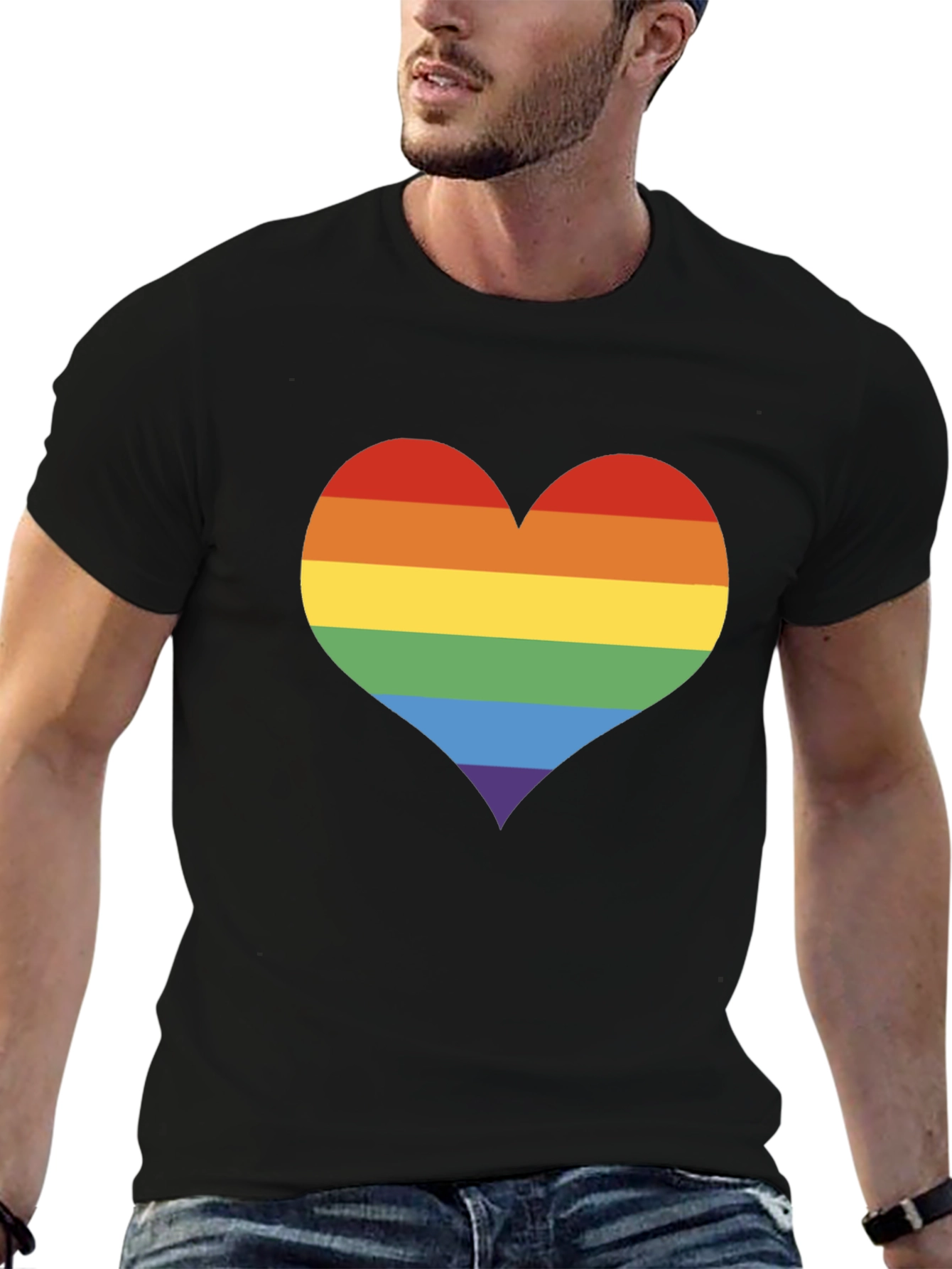 Black Pride Heart Graphic Tee - Black Cotton T-Shirt view 6
