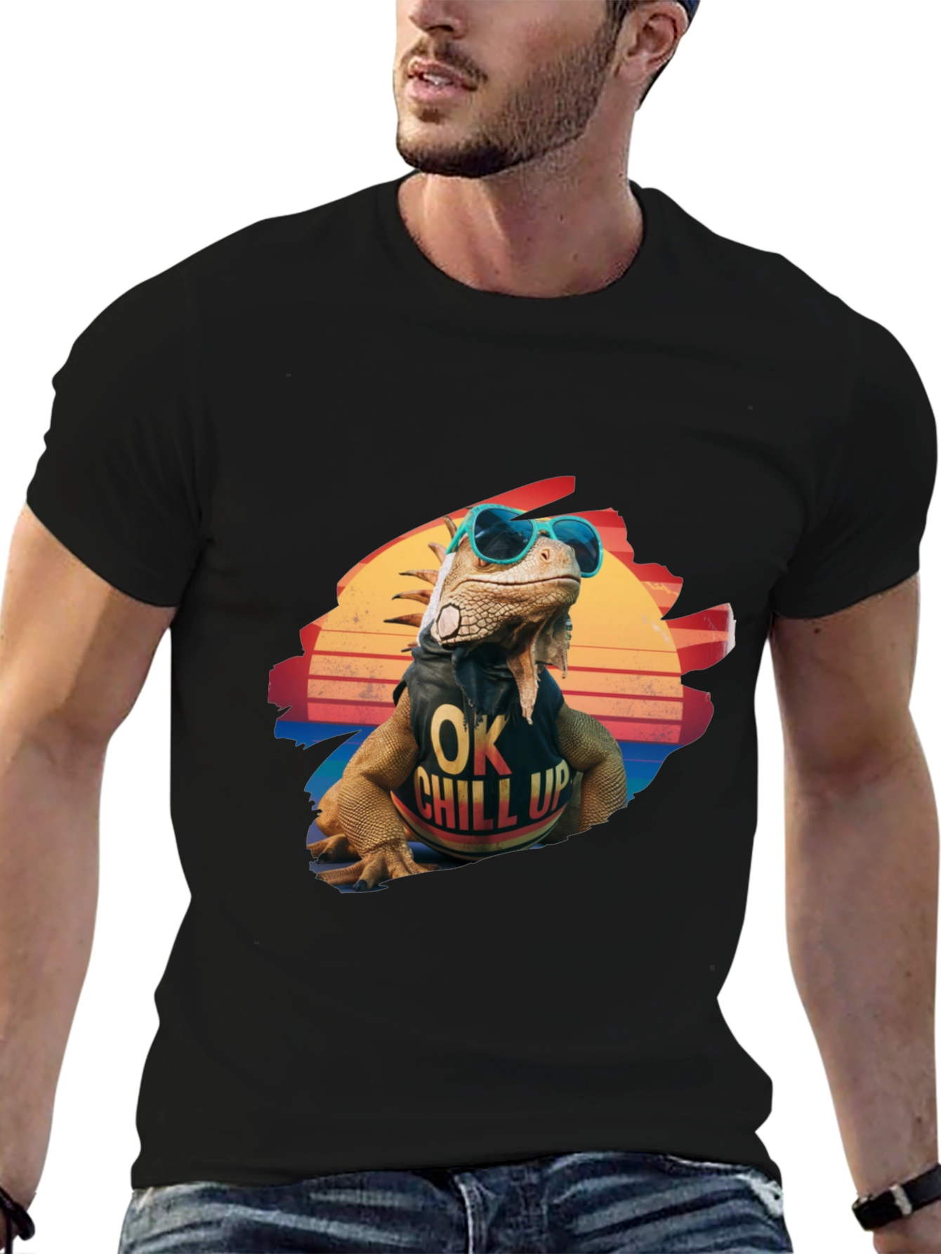 Black Cool Iguana Graphic T-Shirt - "OK Chill Up" view 6