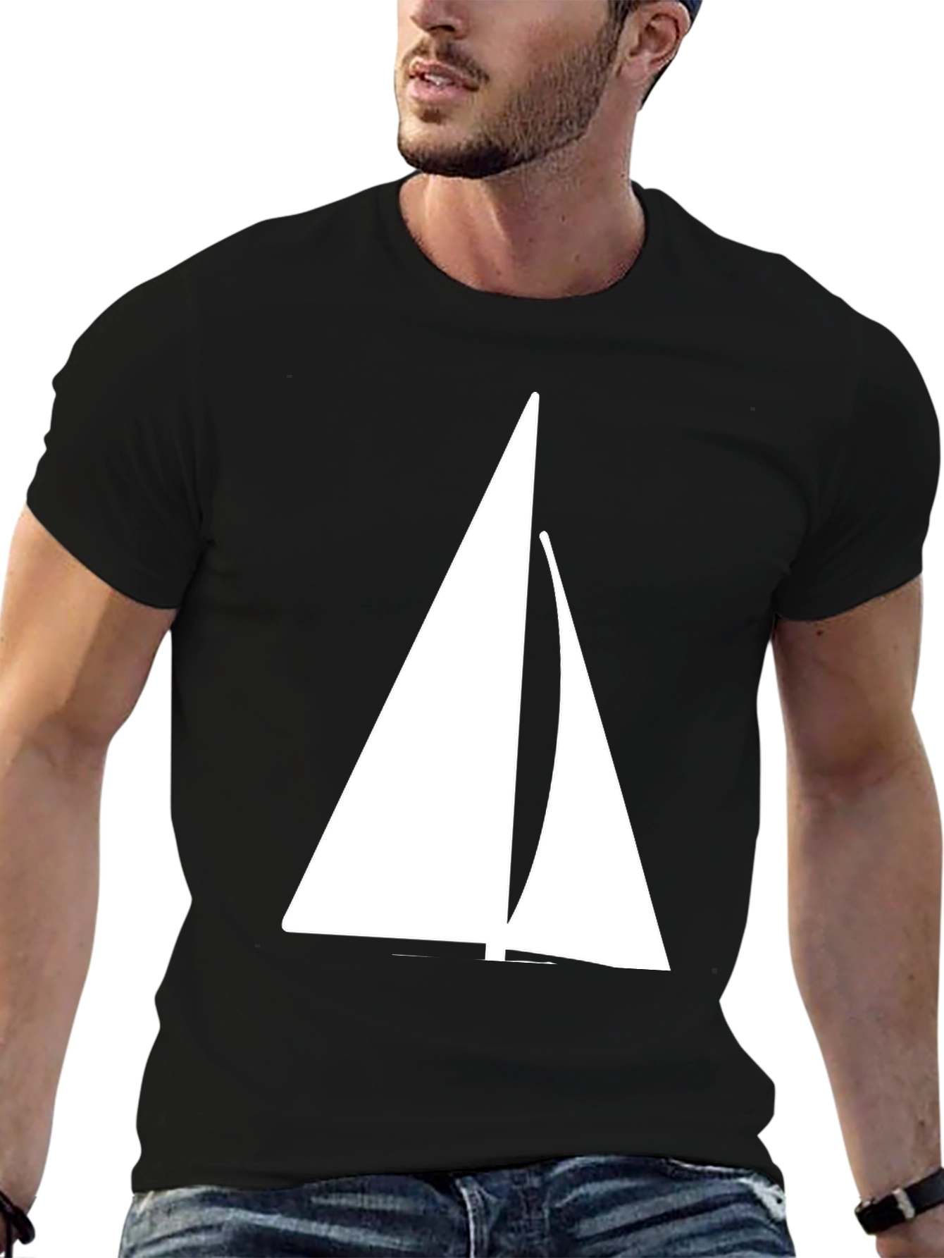 Black Sailing T-Shirt - Black Cotton Blend with Sailboat Graphic view 6