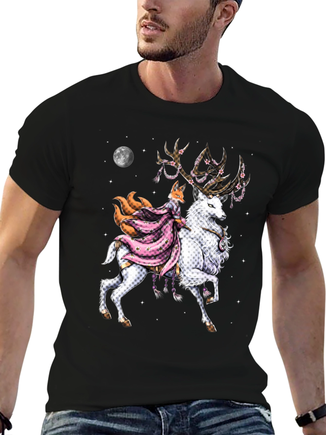 Black Fox & Deer Graphic Tee - Unique Design view 6