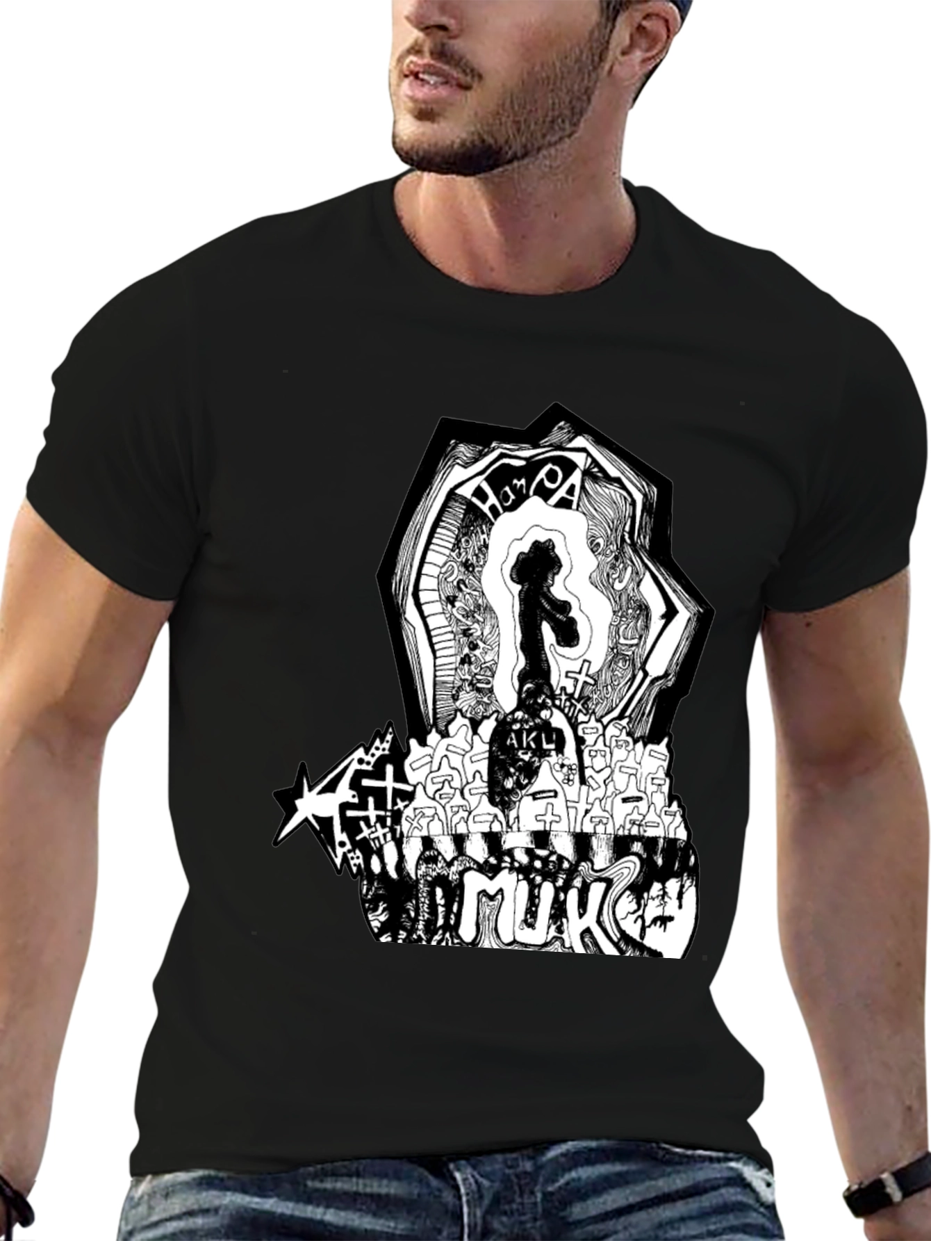 Black Graphic Print Black T-Shirt view 6