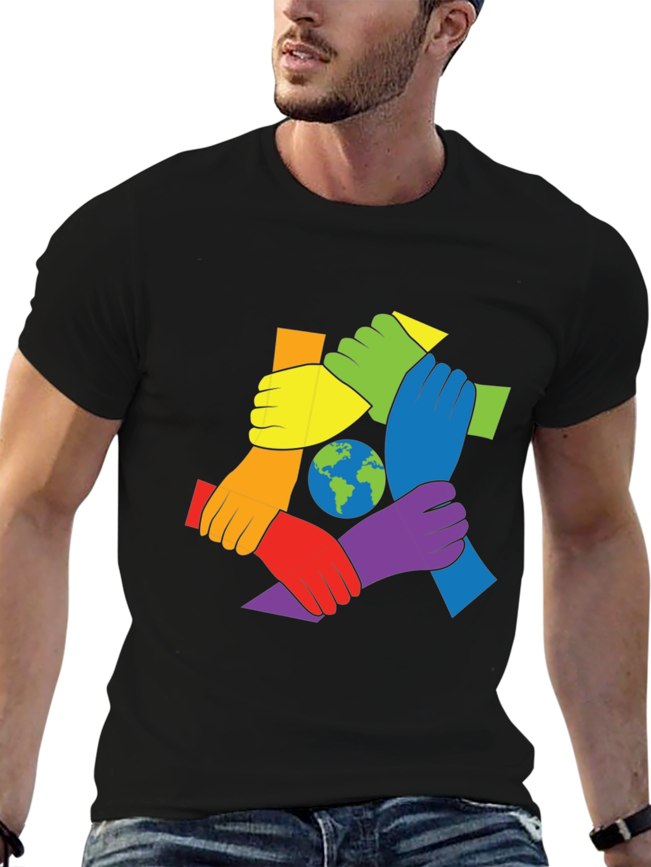 Black Unity Hands Earth Graphic Tee view 6