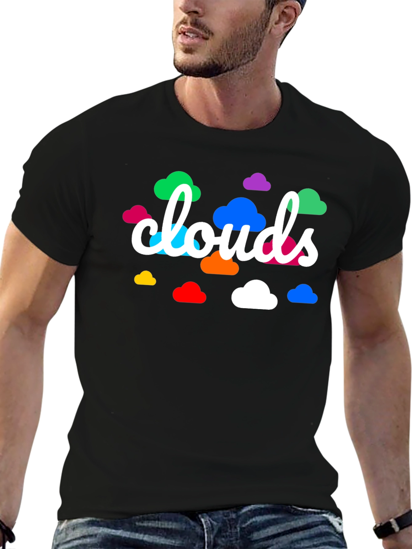 Black Colorful Clouds Graphic Print Black T-Shirt view 6