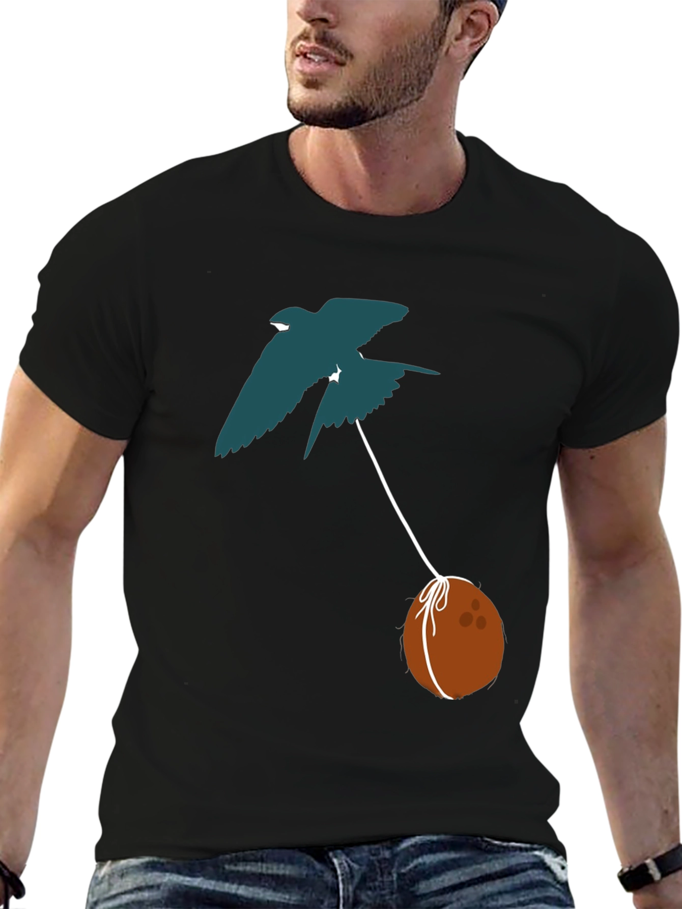Black Swallow Carrying Coconut T-Shirt - Black view 6
