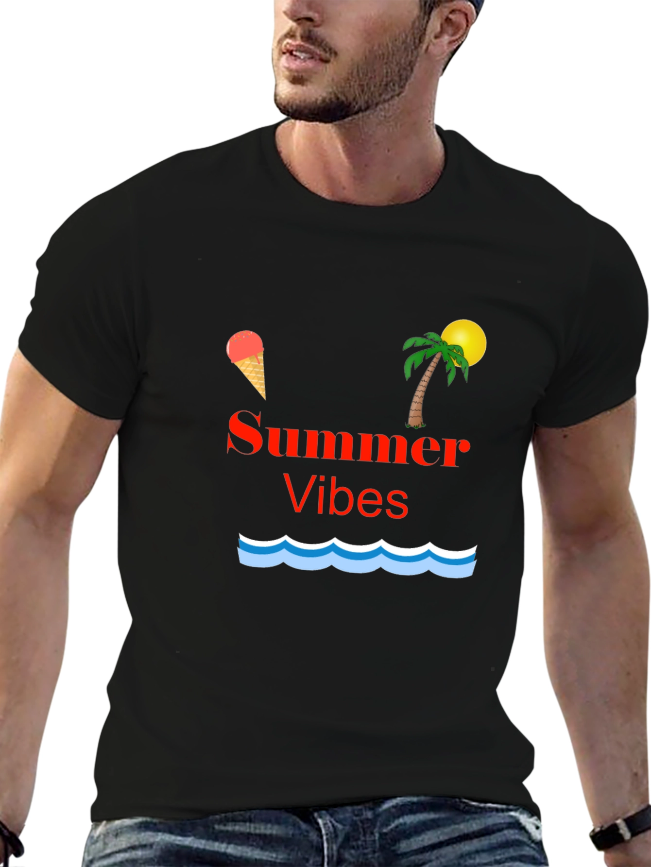Black Summer Vibes Graphic T-Shirt - Black view 6