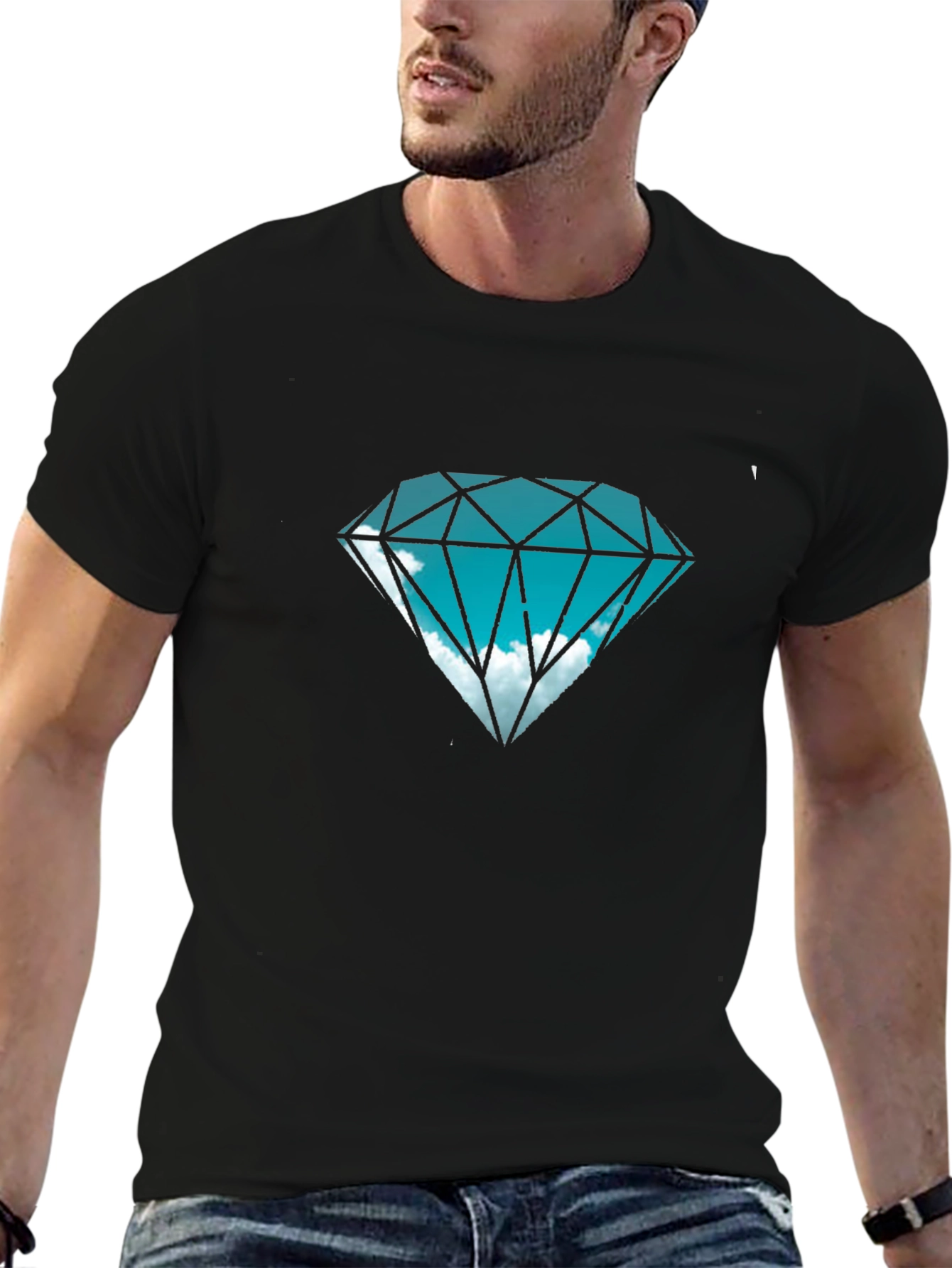 Black Diamond Sky Graphic Tee - Black Cotton Blend T-Shirt view 6