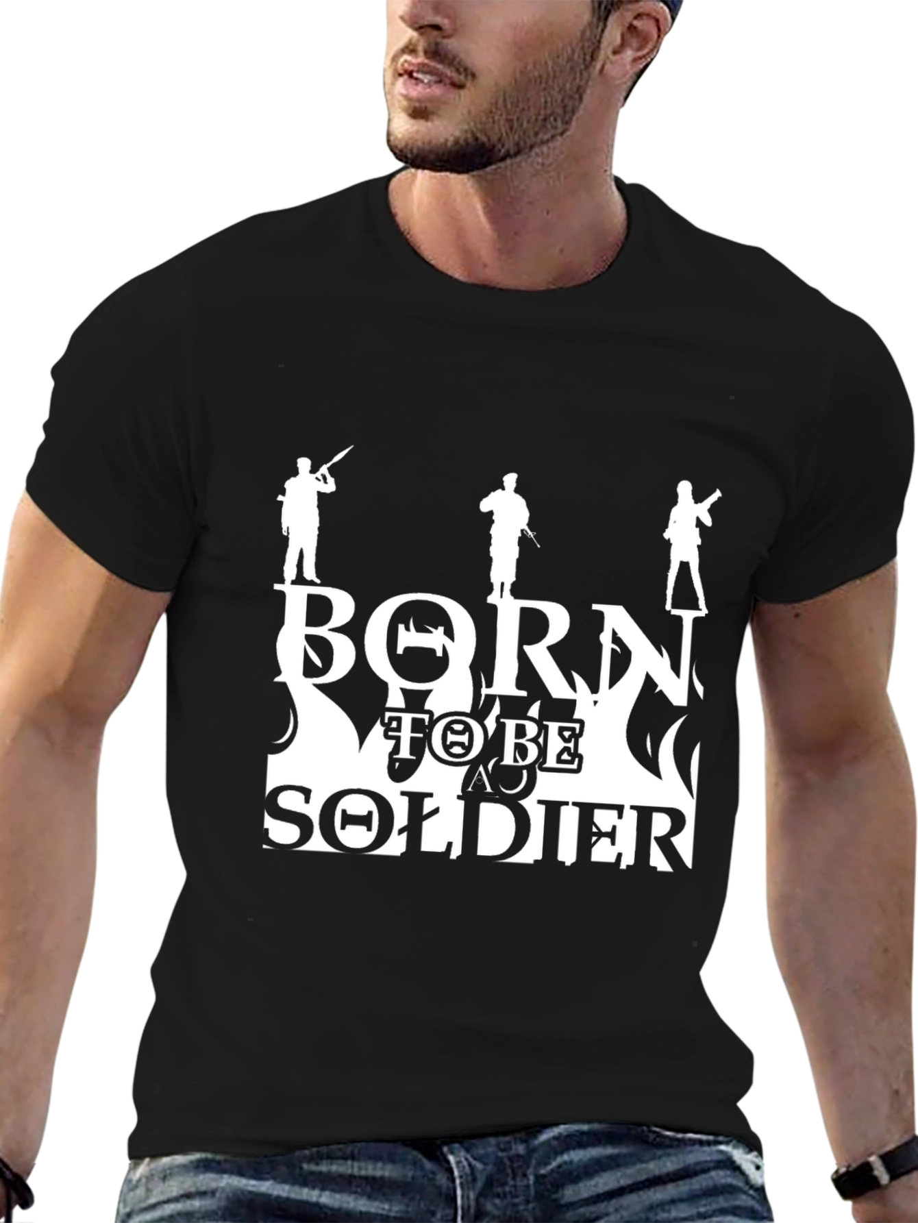 Black Born To Be Soldier Graphic Tee - Black view 6