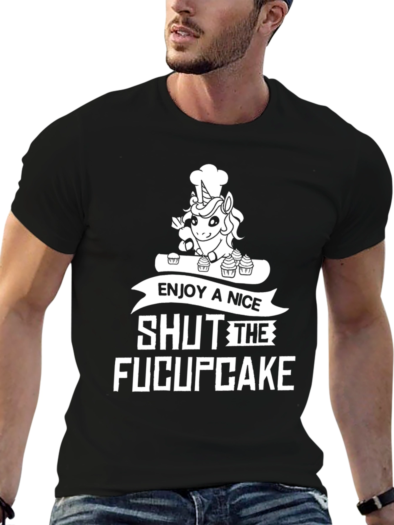 Black Funny Unicorn Chef T-Shirt - Shut The Fucupcake! view 6