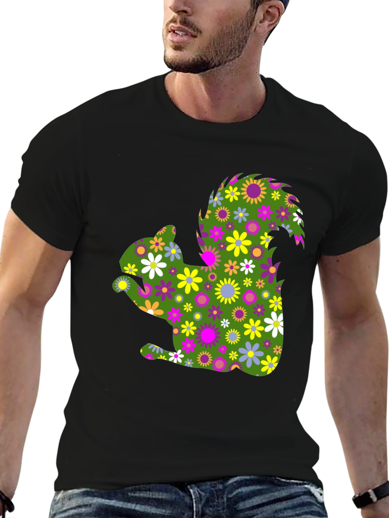Black Floral Squirrel Graphic Tee - Unique Nature Shirt view 6