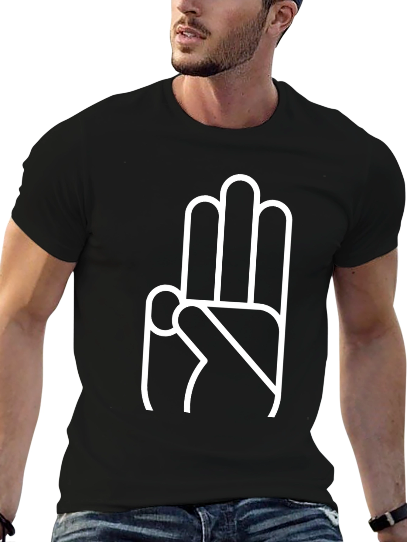 Black Three Finger Salute Graphic Tee - Modern Black T-Shirt view 6