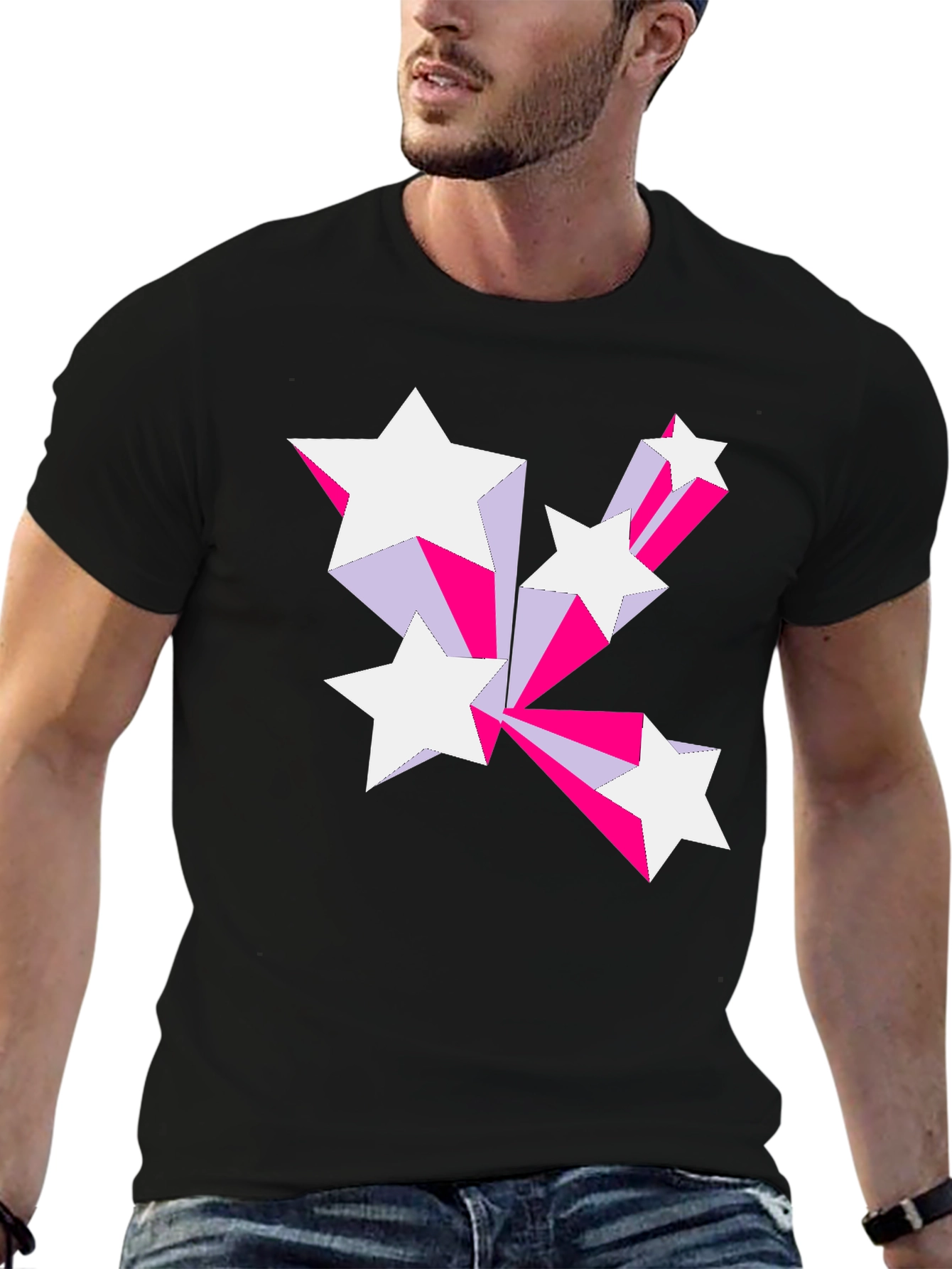 Black Retro Star Burst Graphic Tee - Black Cotton Blend view 6
