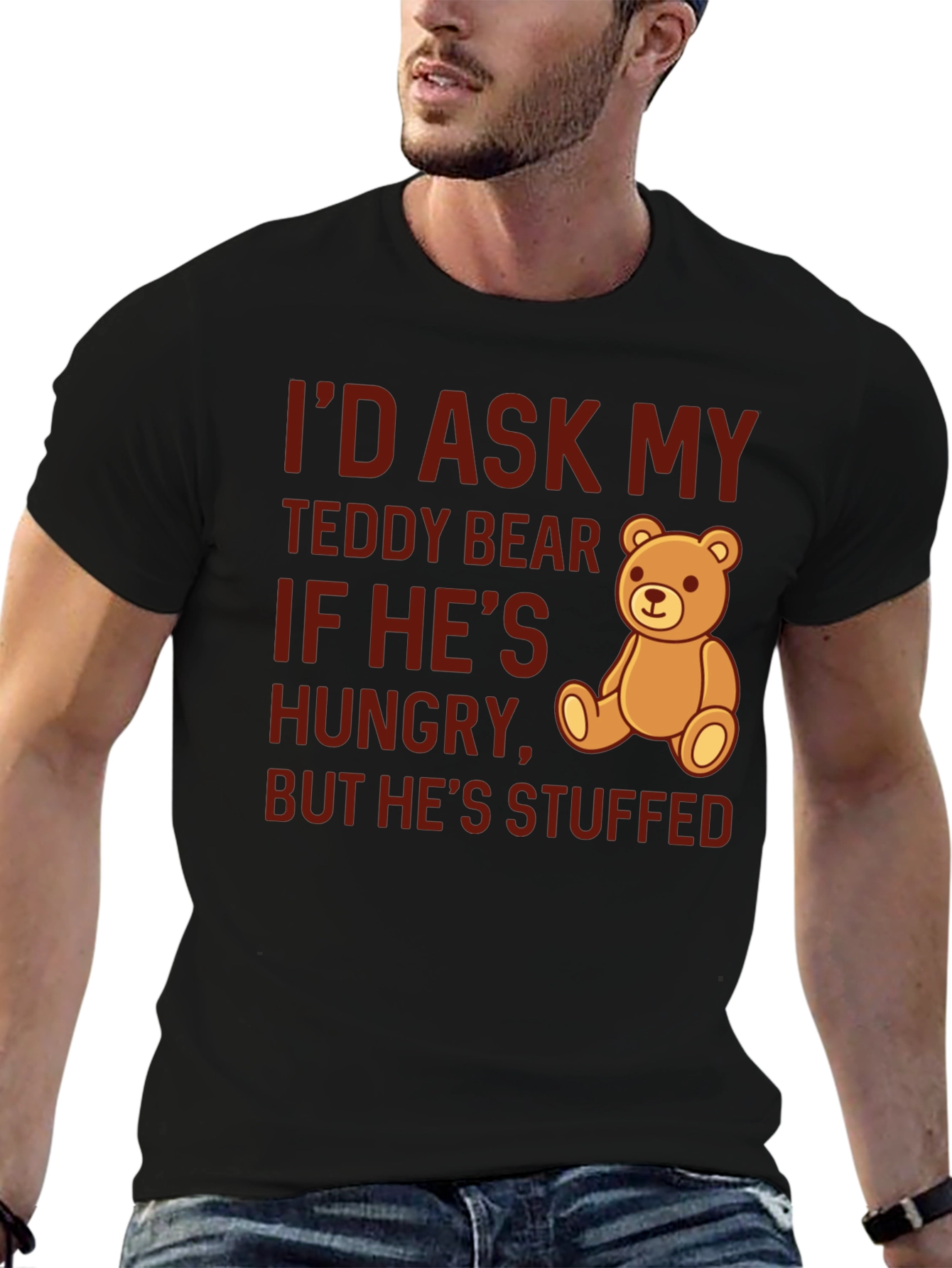 Black Funny Teddy Bear Stuffed T-Shirt view 6