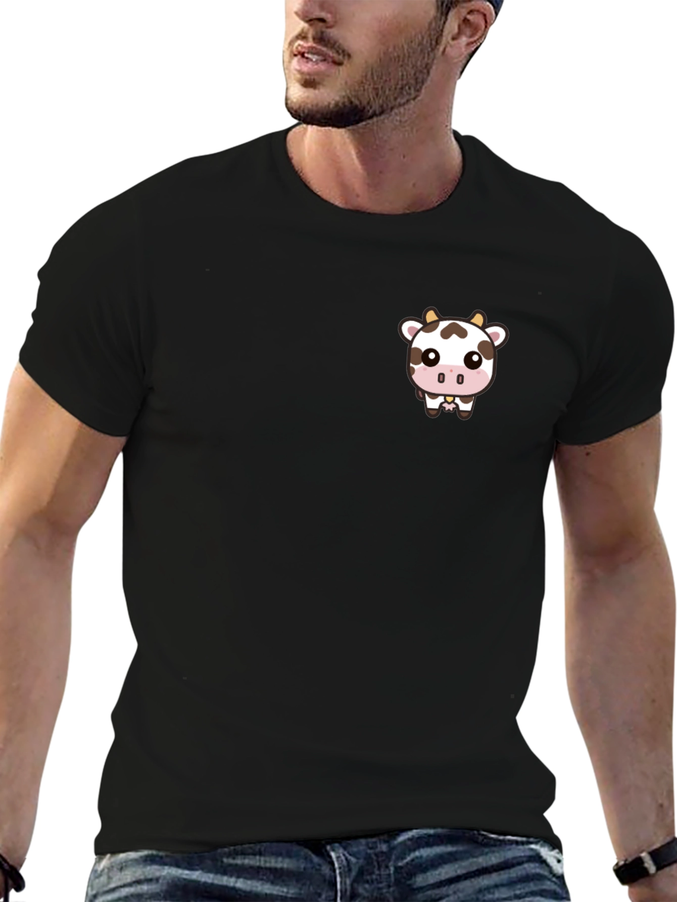 Black Cute Cow Graphic Tee - Black Cotton Blend view 6