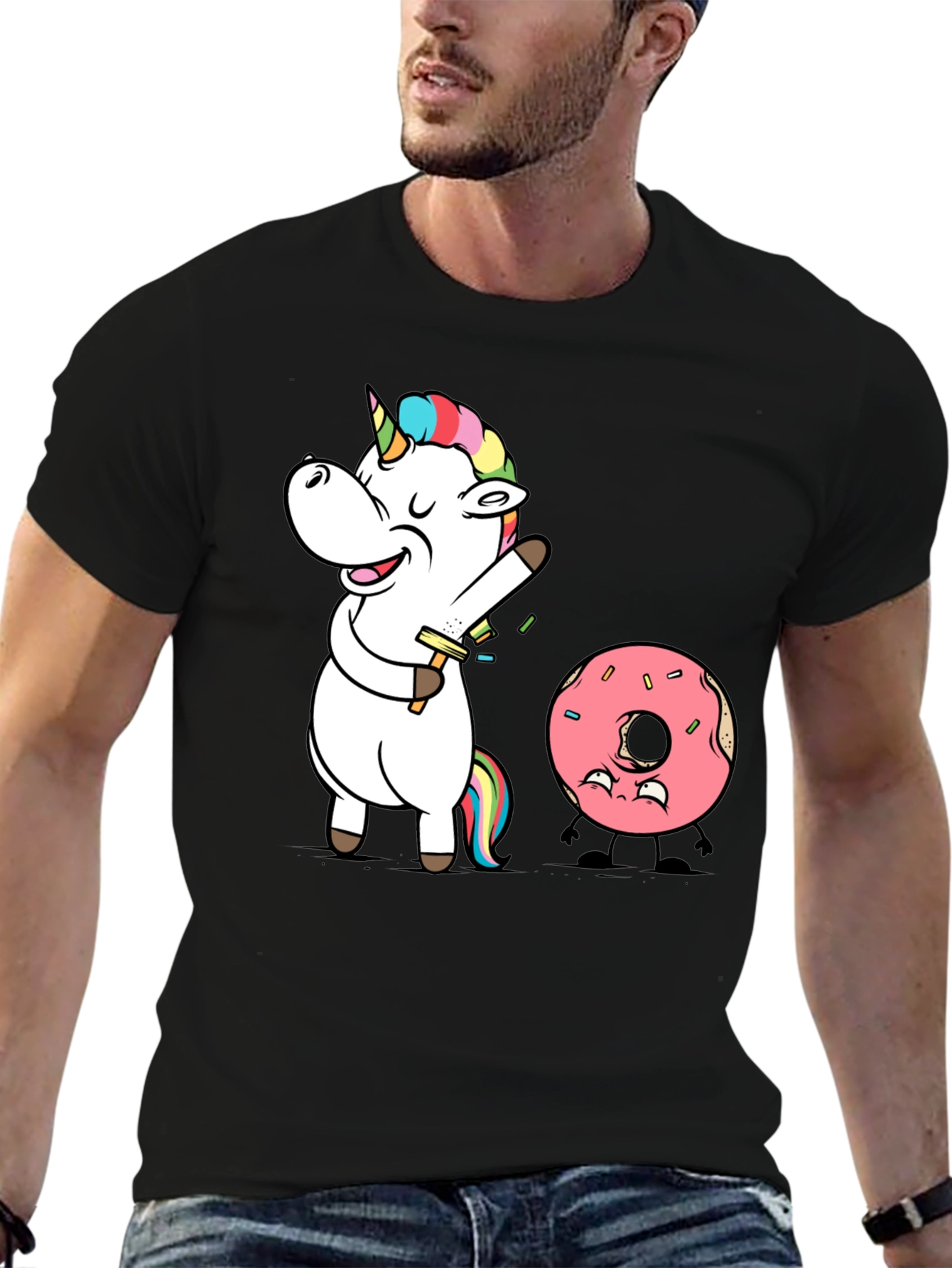 Black Unicorn Shaving Funny Graphic T-Shirt view 6