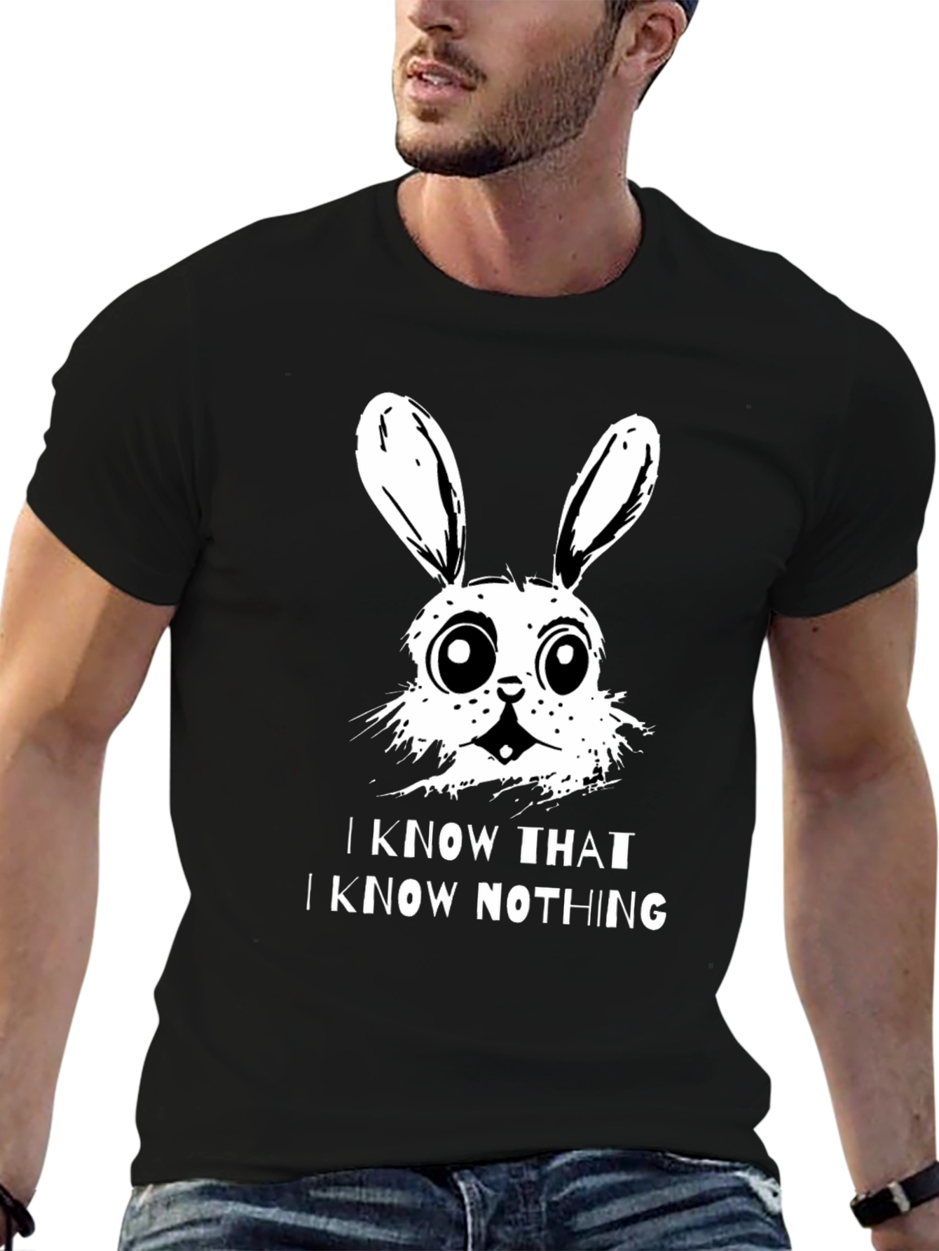 Black I Know That I Know Nothing Bunny T-Shirt view 6
