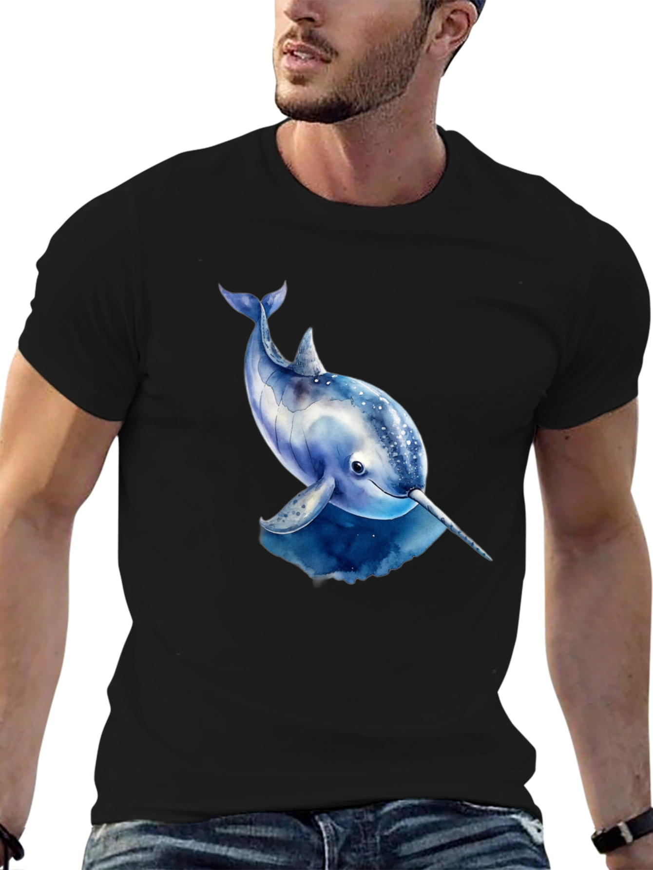 Black Narwhal Graphic Tee - Black Cotton T-Shirt view 6