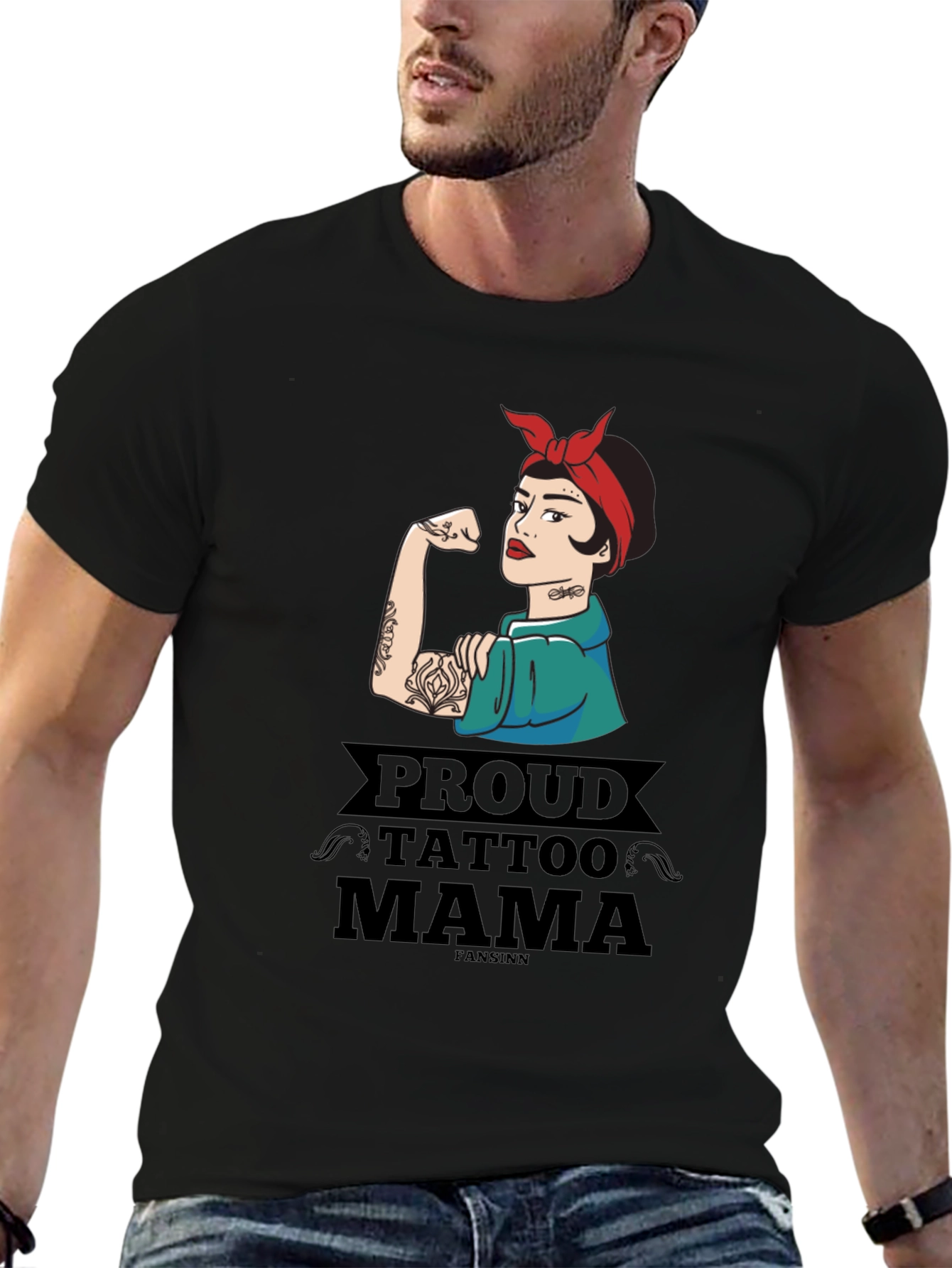 Black Proud Tattoo Mama Graphic T-Shirt view 6