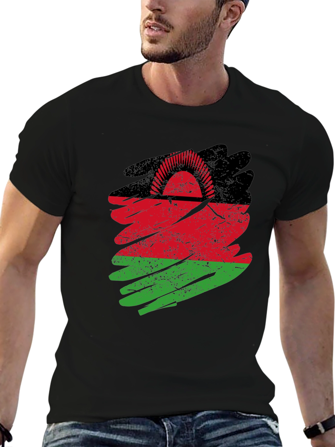 Black Malawi Flag T-Shirt: Distressed Graphic Tee view 6