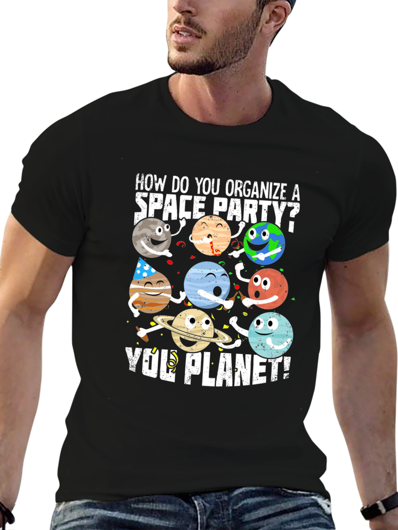 Black Space Party Planet T-Shirt view 6