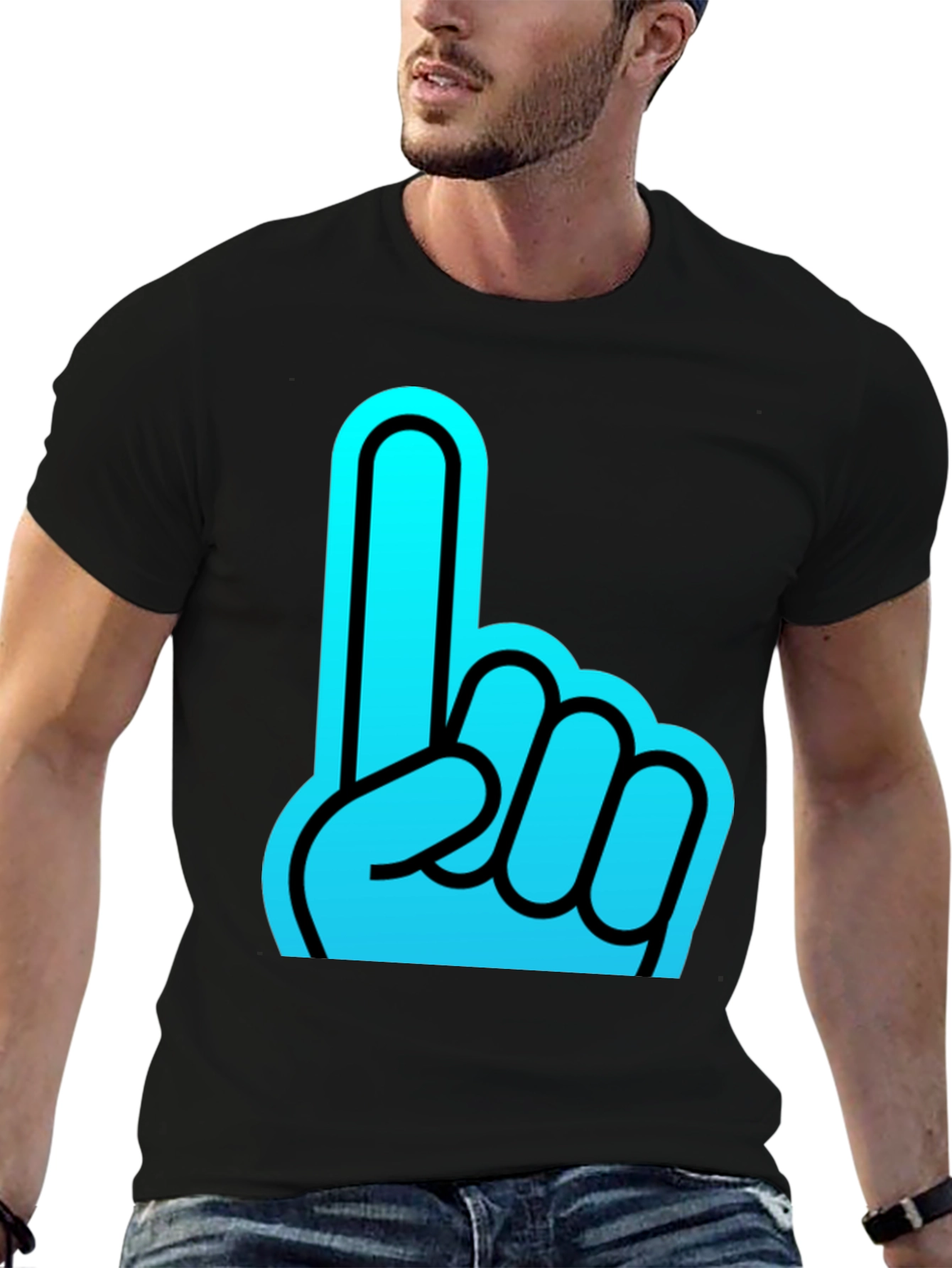 Black Foam Finger Graphic Black T-Shirt view 6