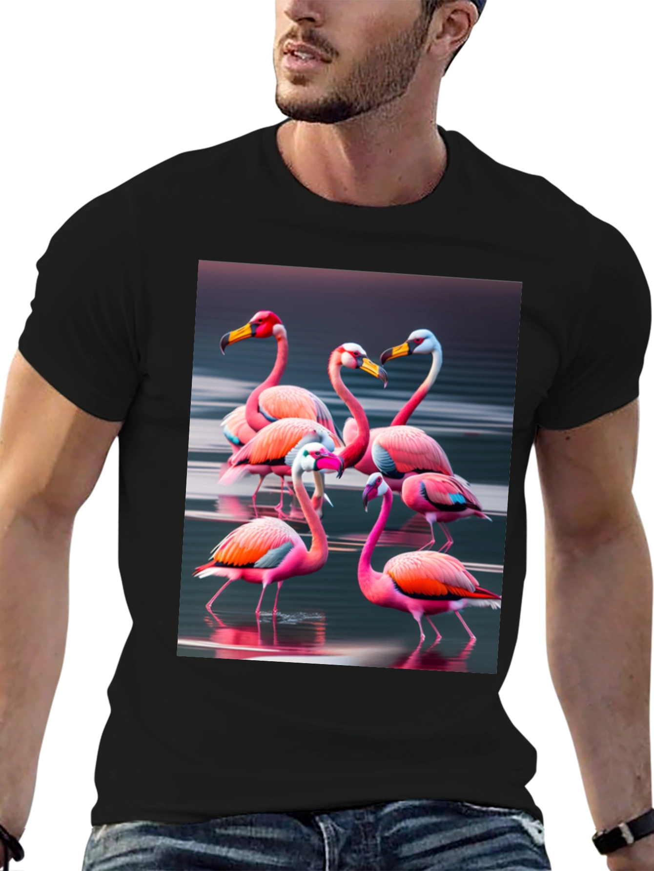 Black Flamingo Flock Graphic Tee - Black Cotton view 6