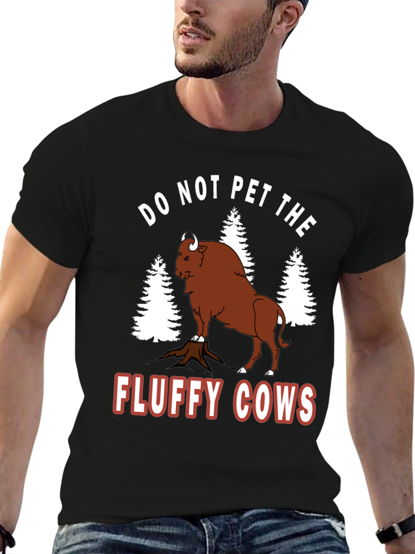 Black Do Not Pet the Fluffy Cows Bison Graphic Tee view 6