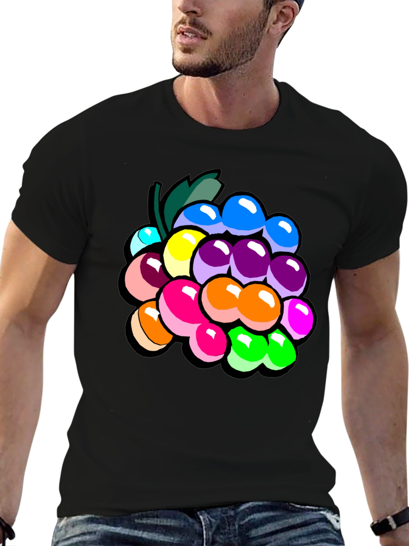 Black Colorful Grapes Graphic T-Shirt - Novelty Fruit Tee view 6