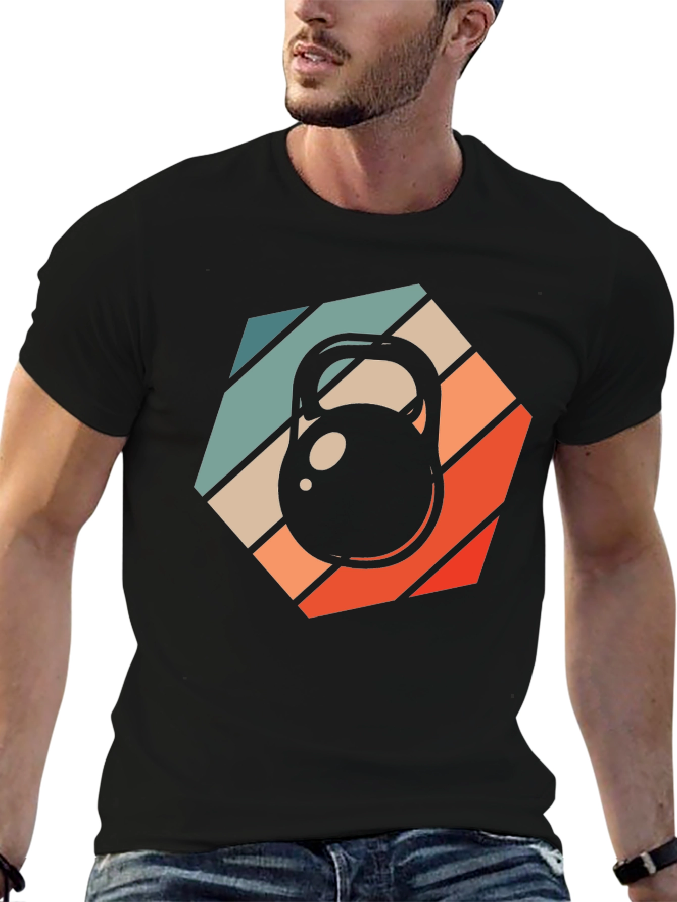 Black Retro Kettlebell Workout T-Shirt view 6