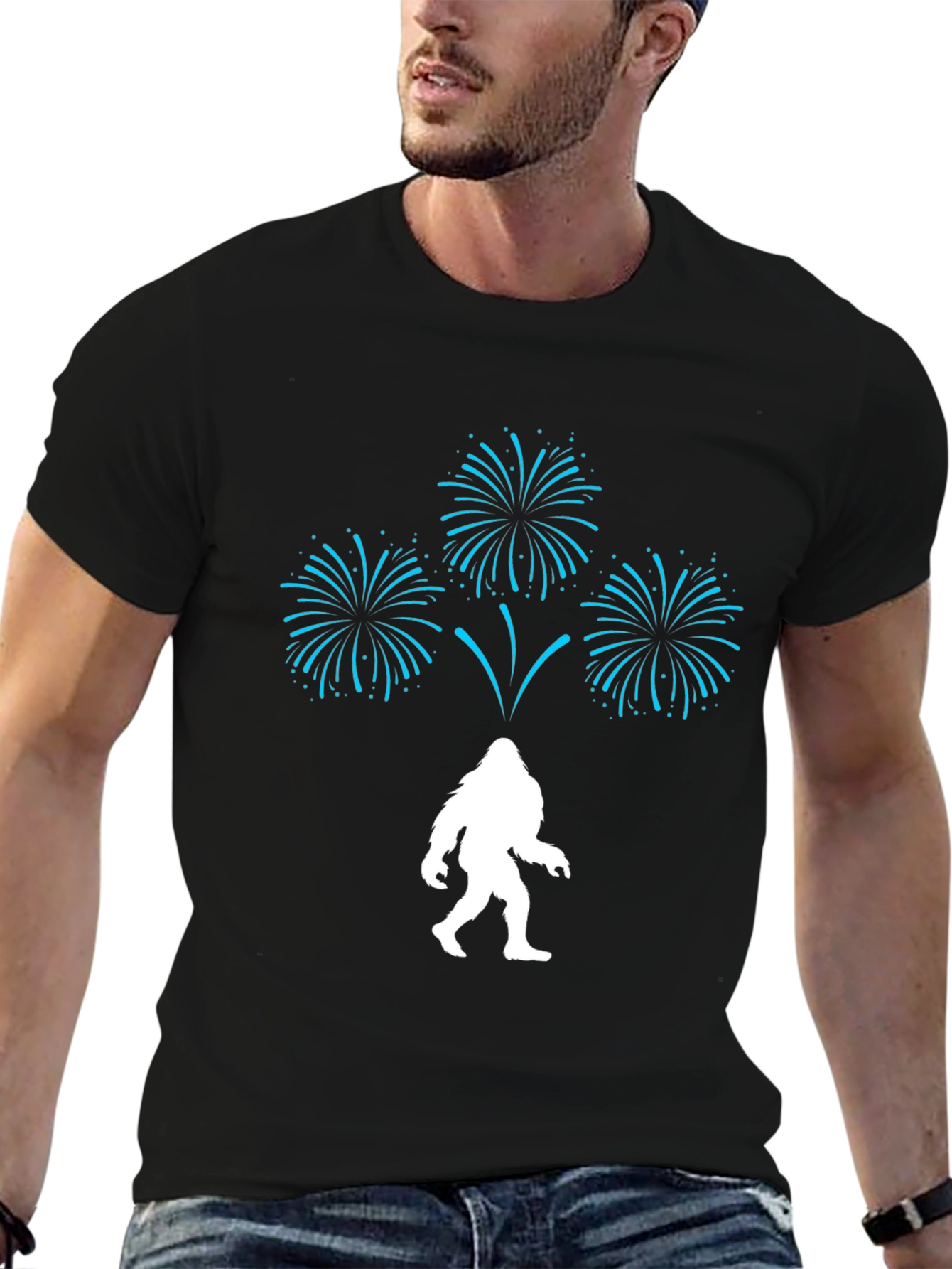 Black Bigfoot Fireworks Graphic Tee - Black view 6