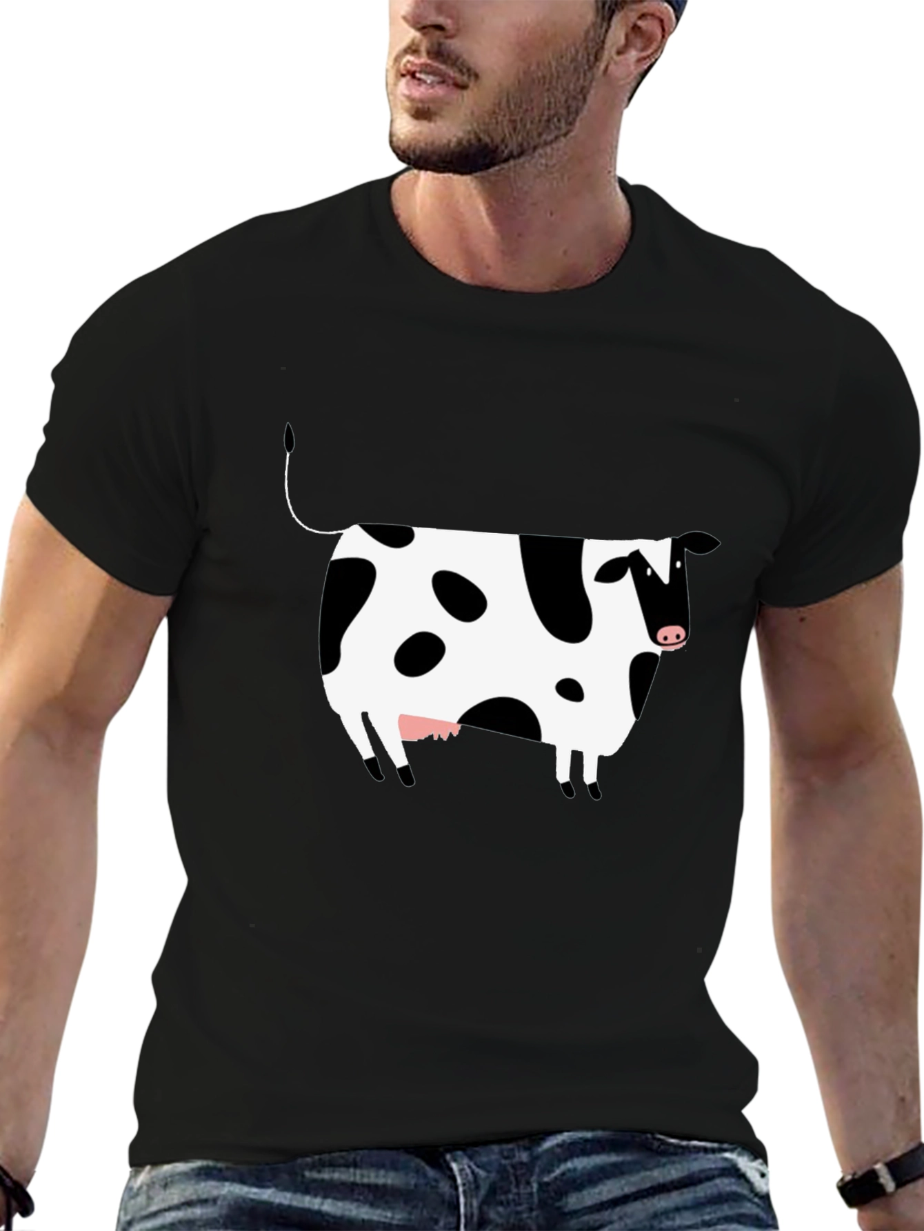 Black Black Cow Print T-Shirt - Unisex view 6