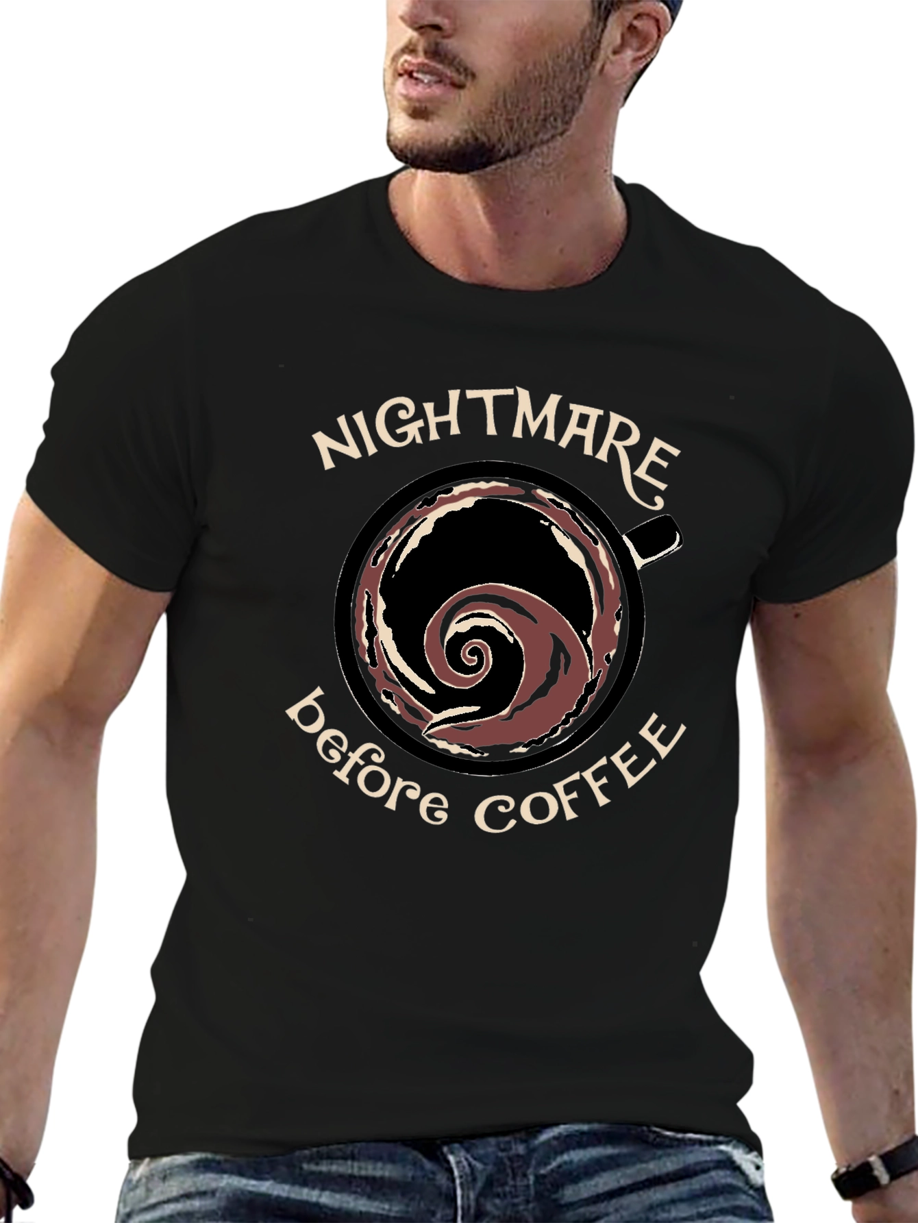 Black Nightmare Before Coffee Black Graphic T-Shirt view 6