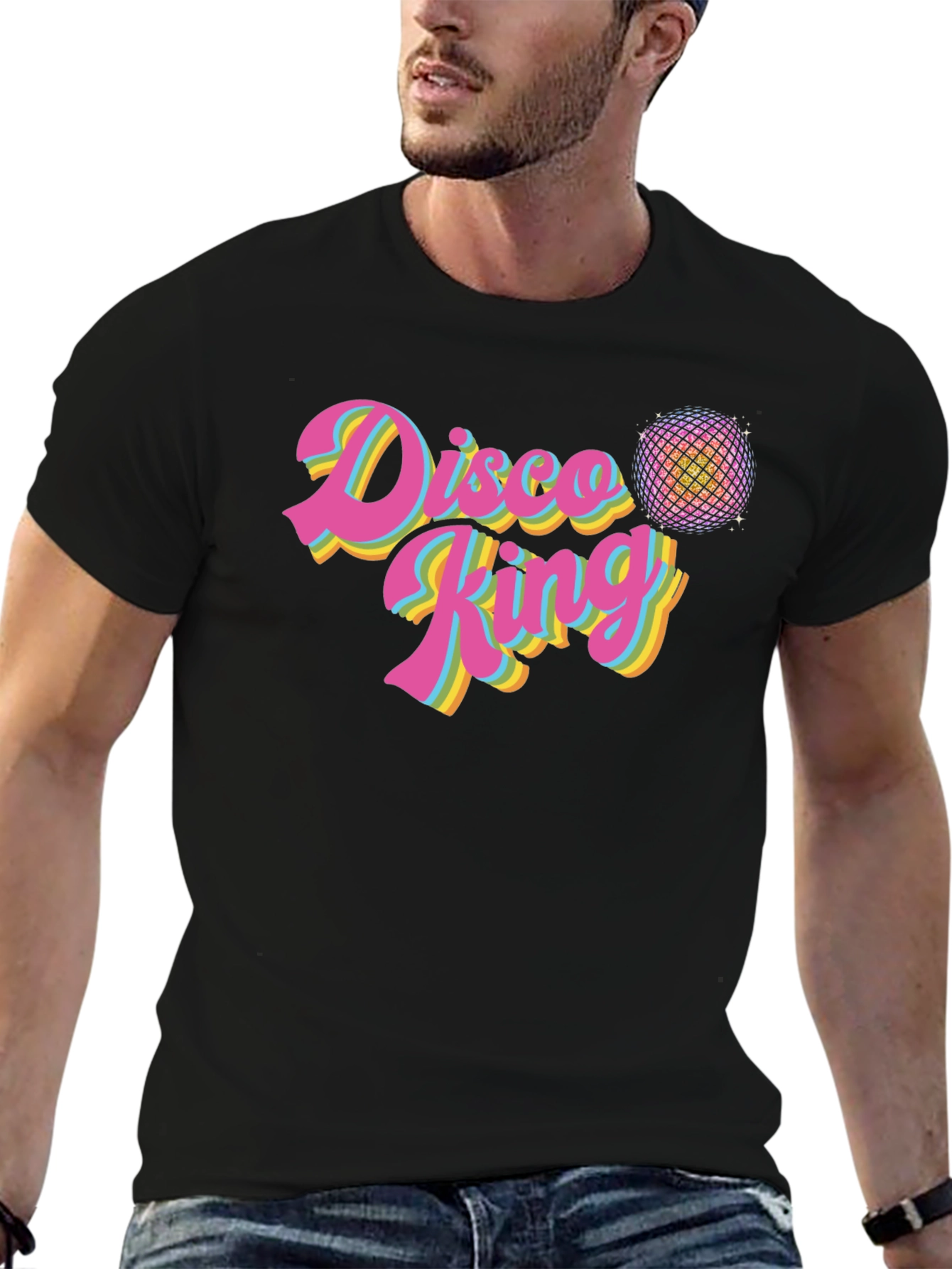 Black Disco King Retro T-Shirt - Black Cotton Tee view 6