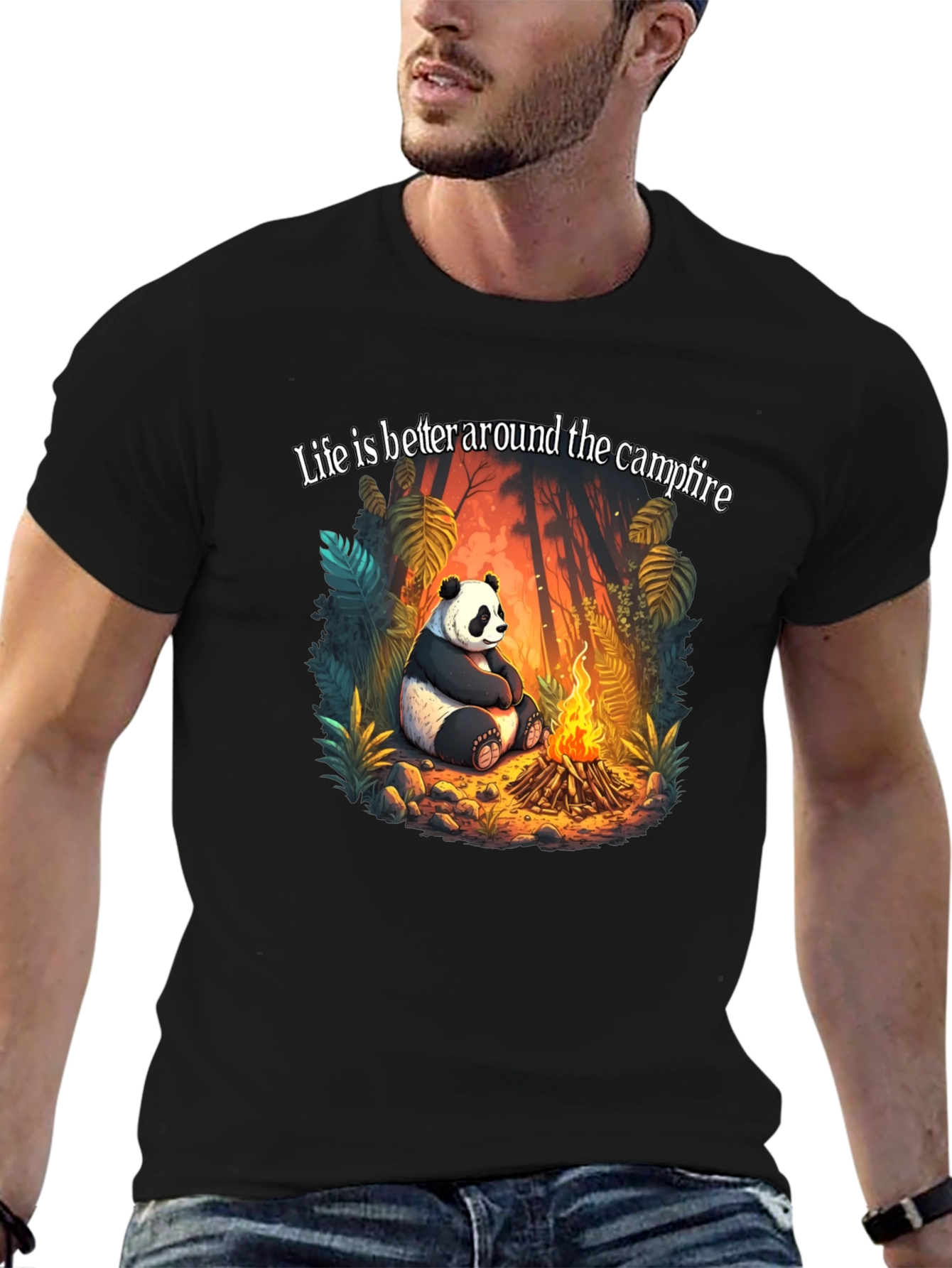 Black Panda Campfire Graphic Tee - Cozy Camping Style view 6