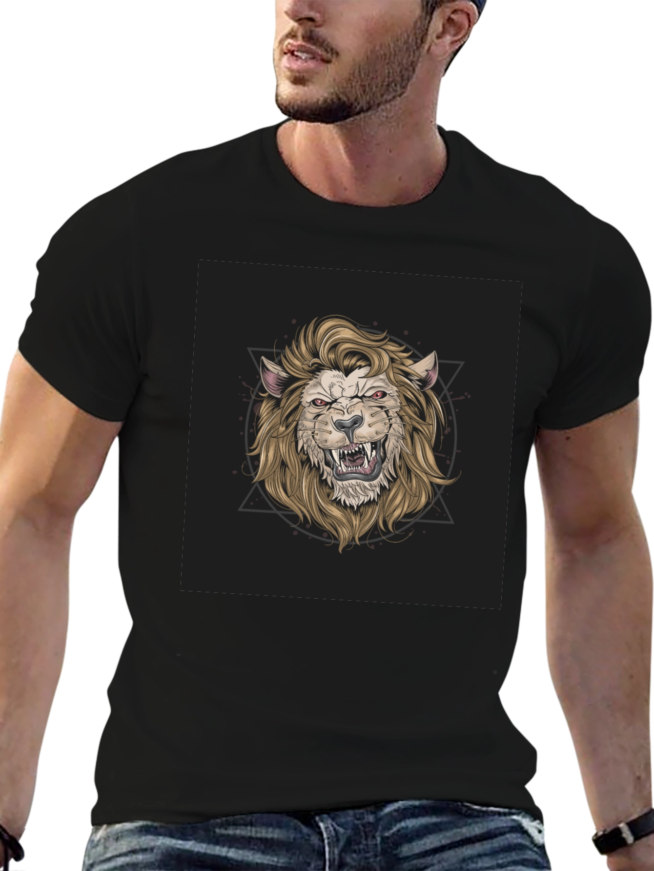 Black Lion Graphic Print Black T-Shirt view 6