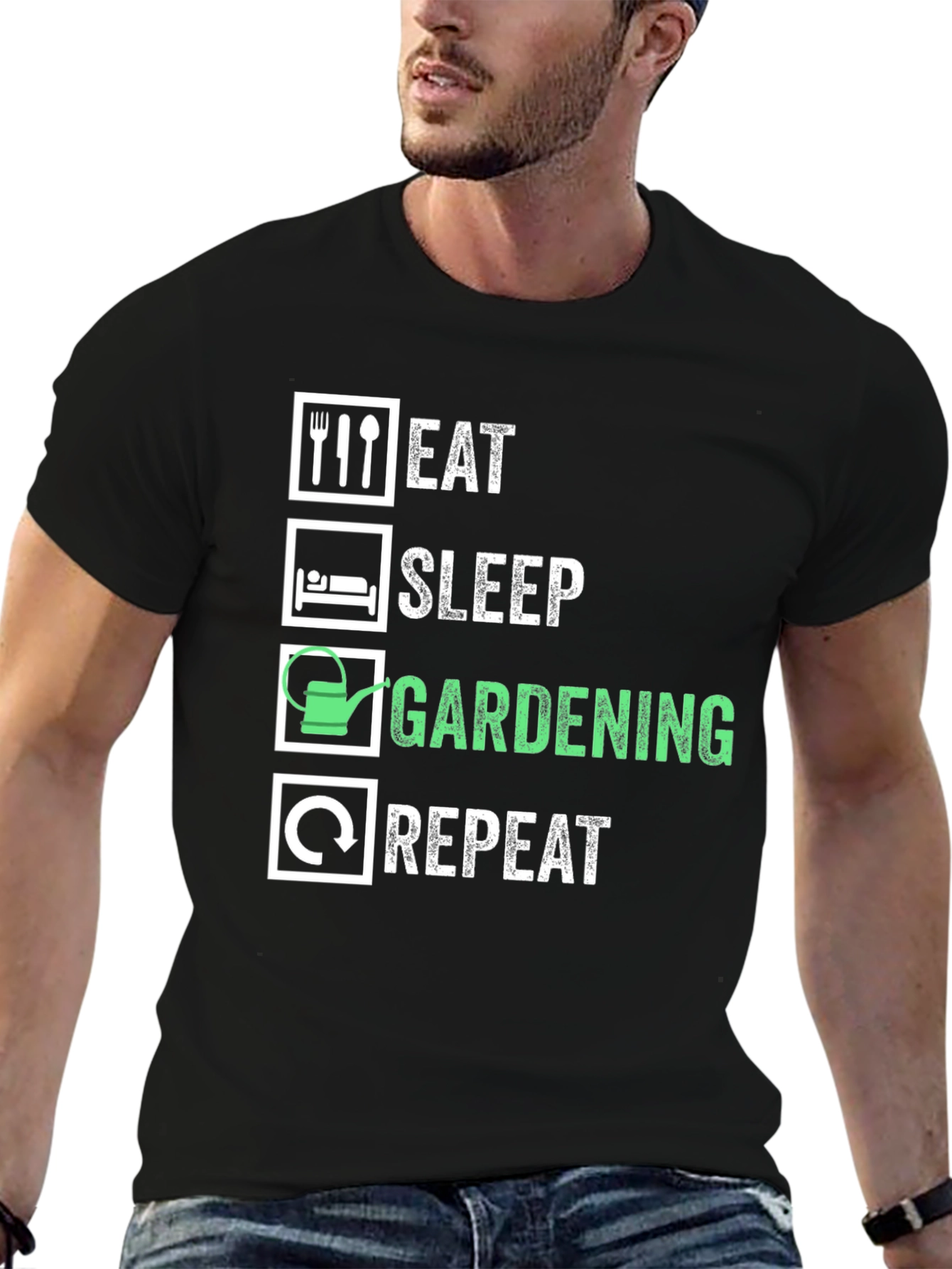 Eat Sleep Gardening Repeat Graphic Tee - Black - 6