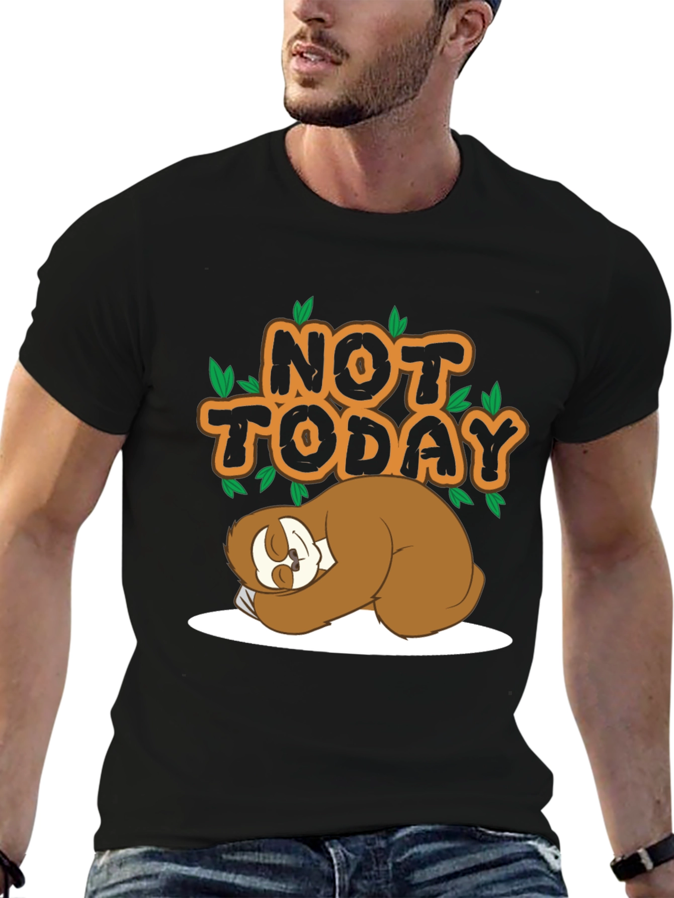 Black Funny Sloth Not Today Black T-Shirt view 6