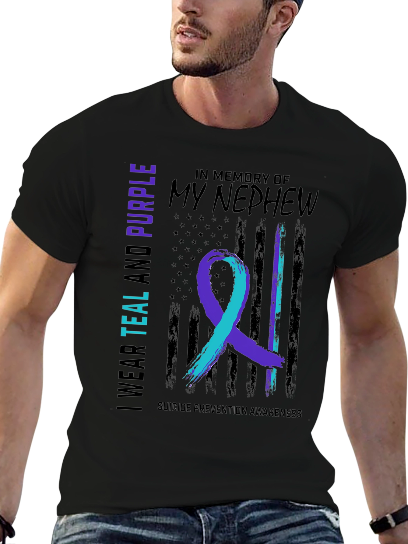 Black Teal and Purple Suicide Awareness T-Shirt view 6