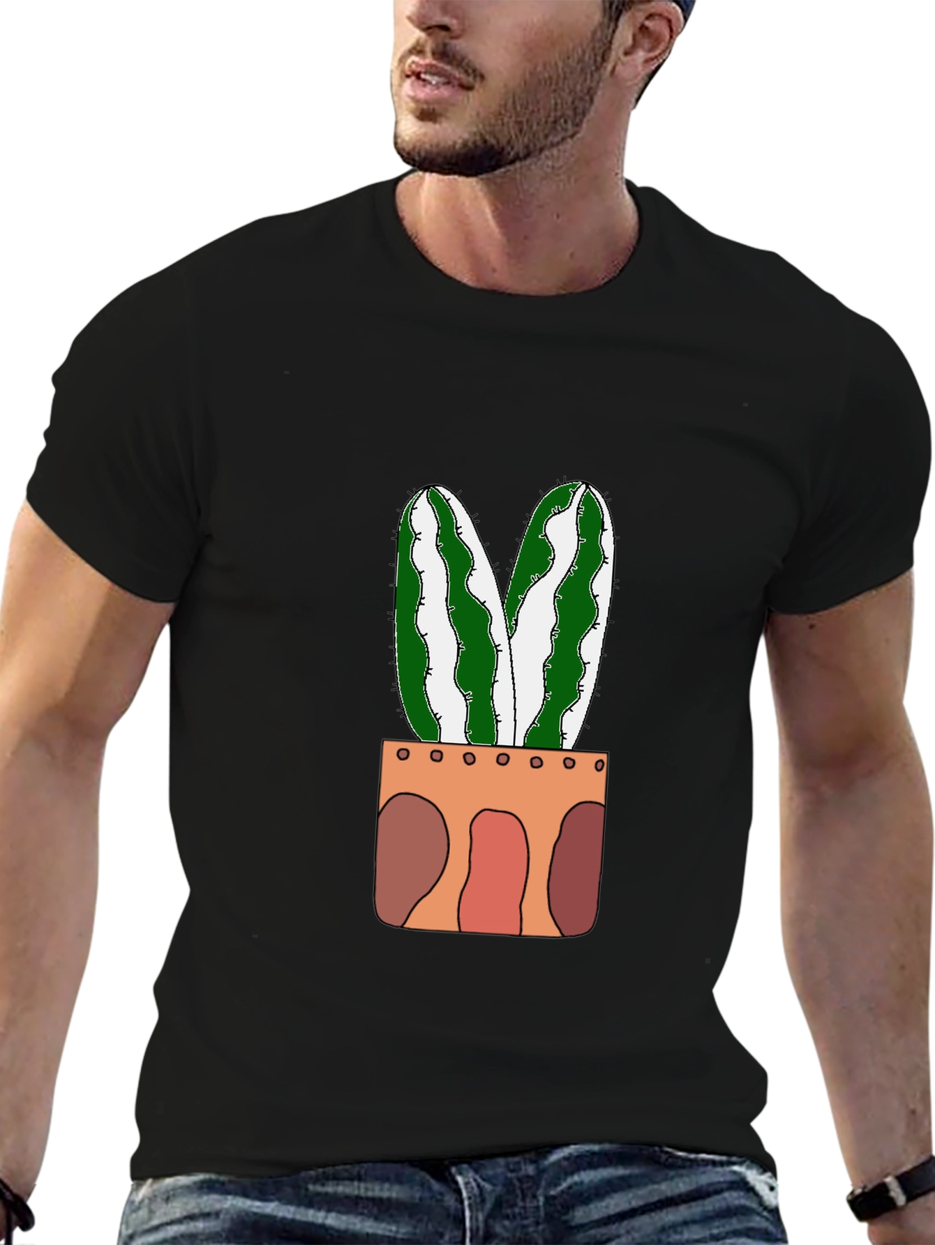 Black Cactus Plant Graphic Tee - Trendy & Unique view 6