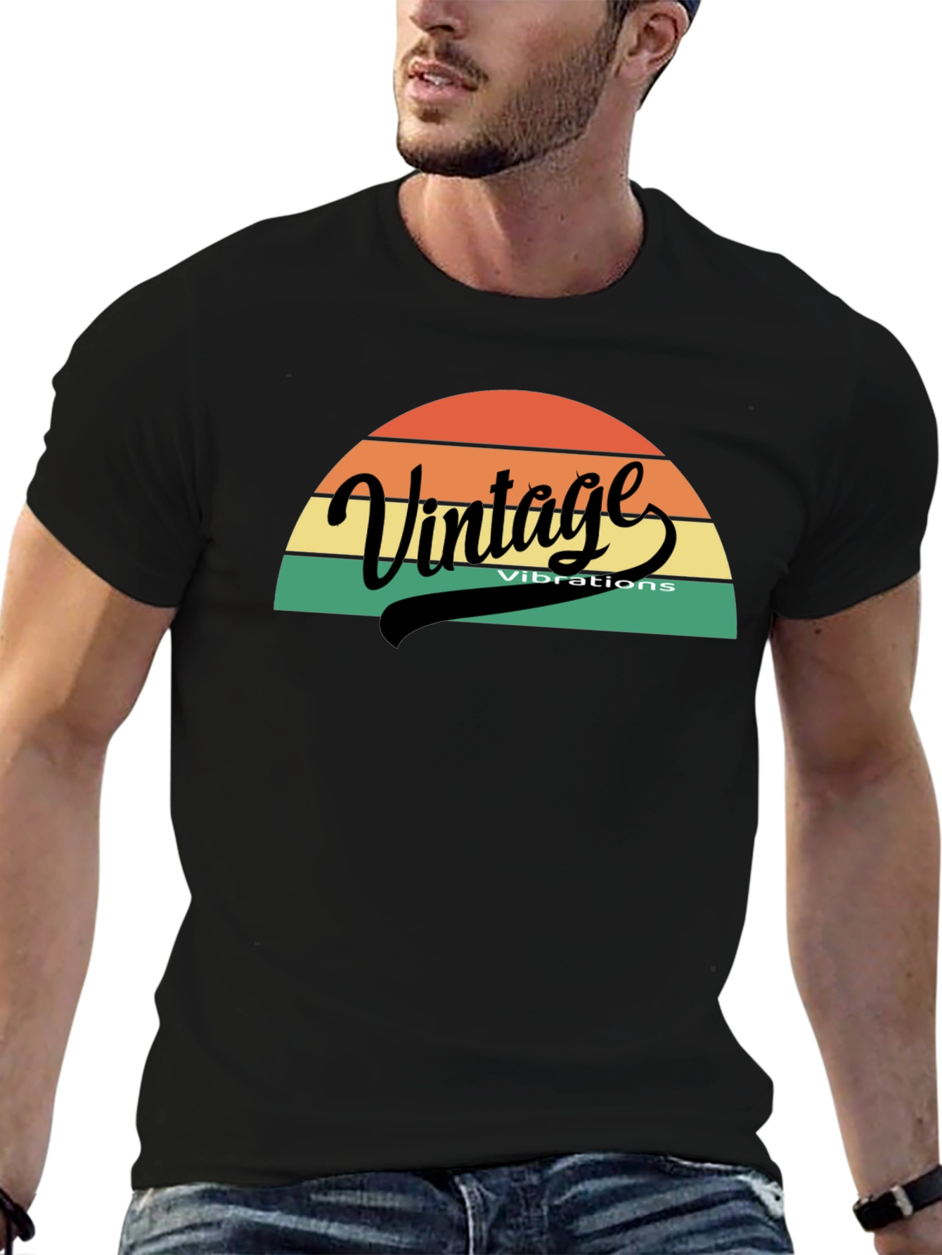 Black Vintage Vibes Graphic Tee - Retro Style view 6
