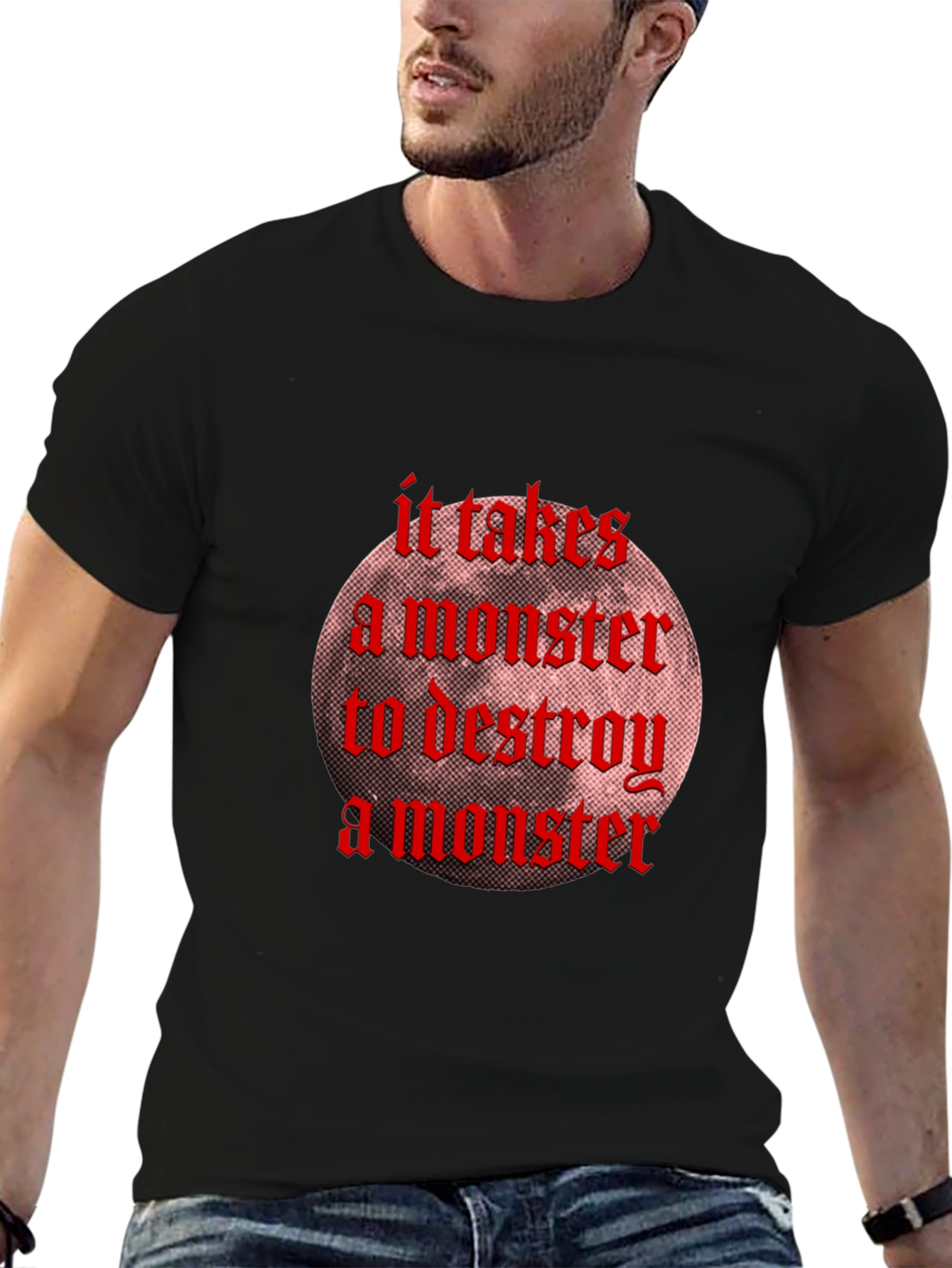 Black Monster Destroy Graphic Black T-Shirt view 6