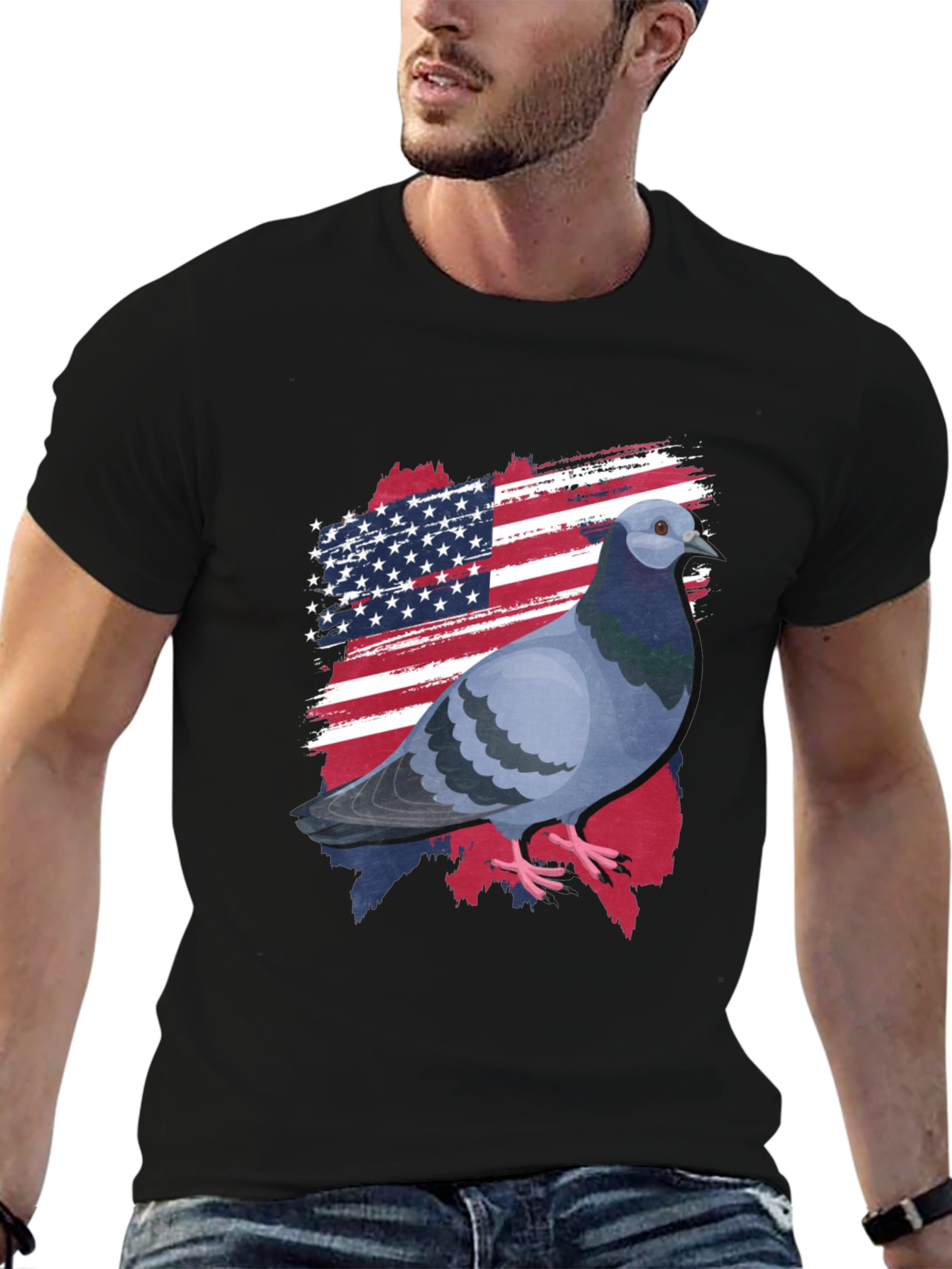 Black Patriotic Pigeon Graphic Tee - American Flag Bird T-Shirt view 6