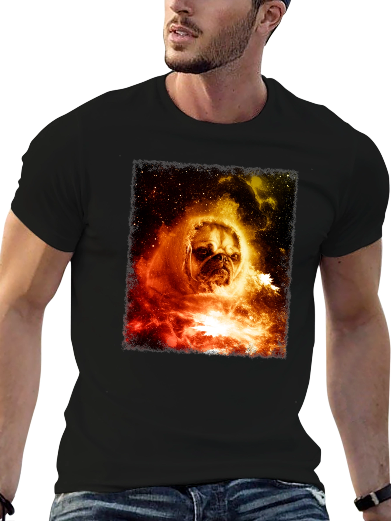 Black Cosmic Pug Graphic T-Shirt - Men's Black Tee view 6