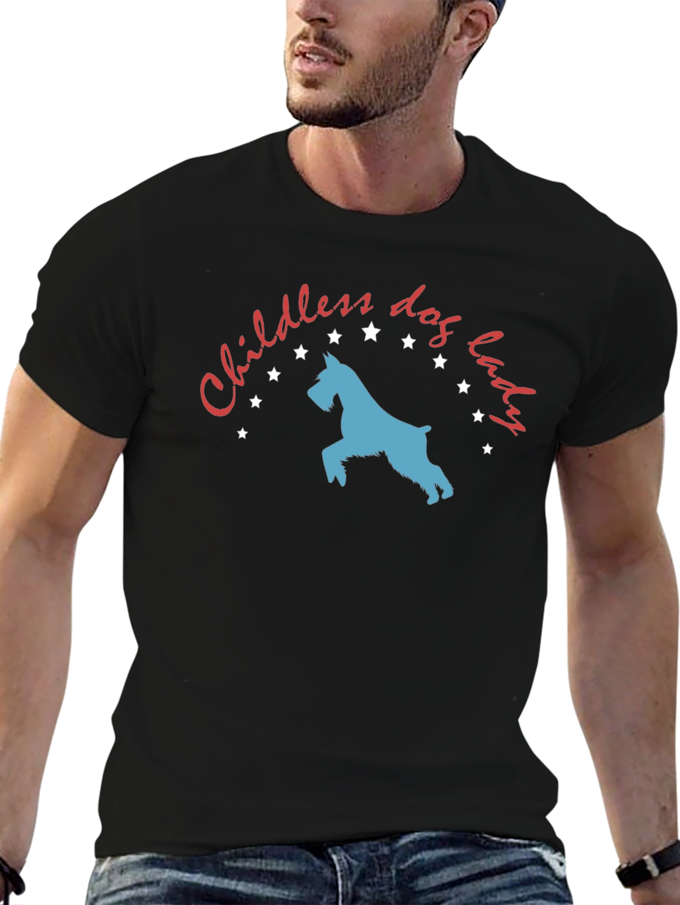 Black Childless Dog Lady T-Shirt - Novelty Graphic Tee view 6