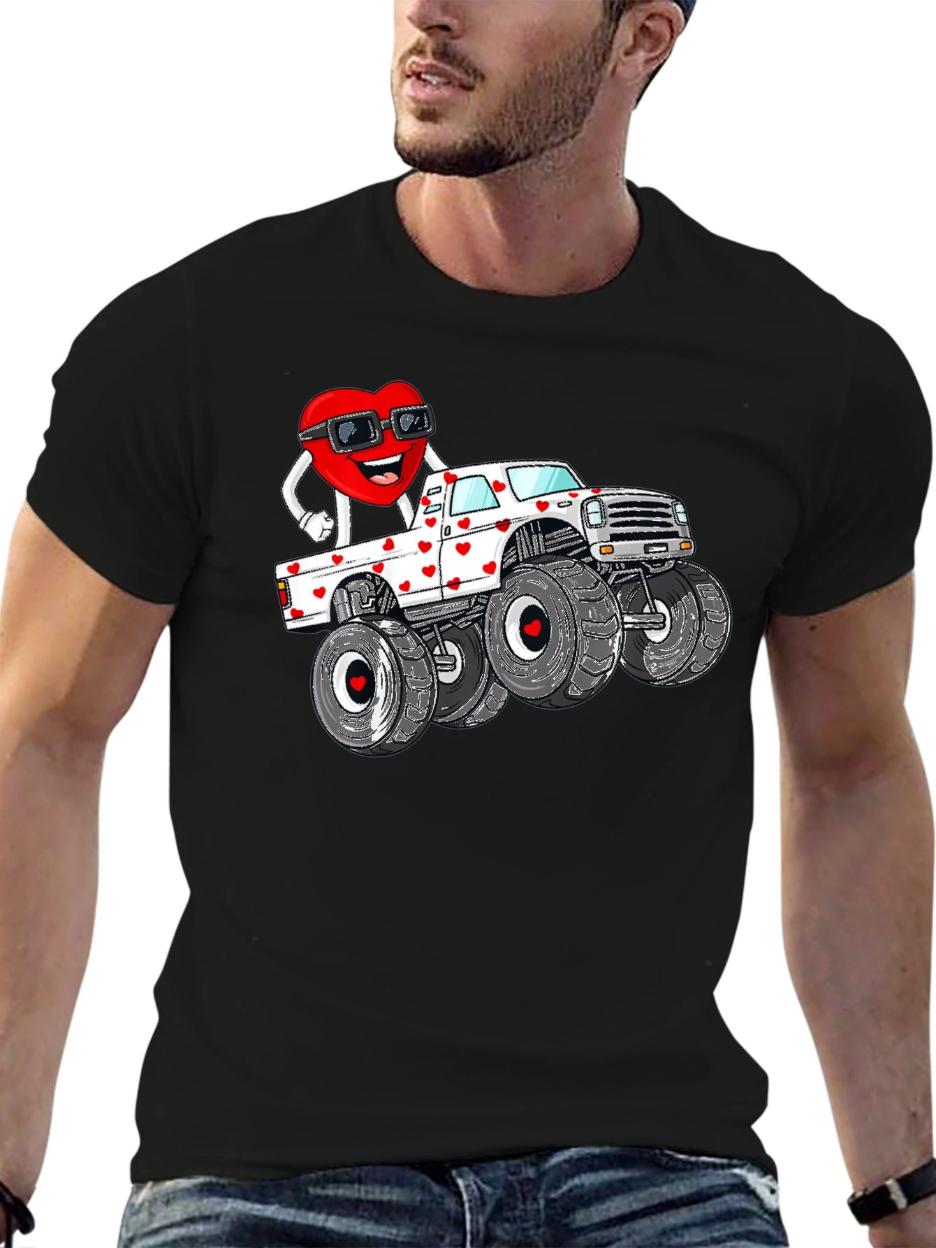Black Monster Truck Valentine's Day Graphic Tee view 6