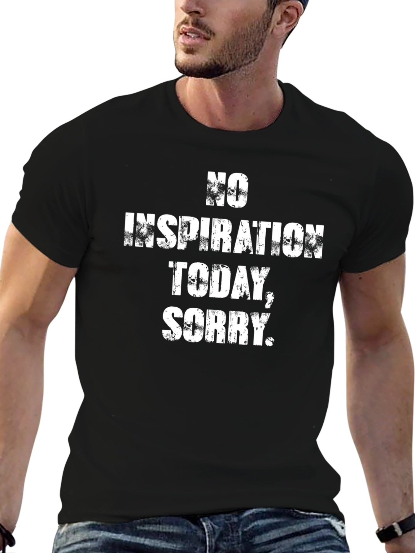 Black No Inspiration Today T-Shirt Funny Graphic Tee view 6