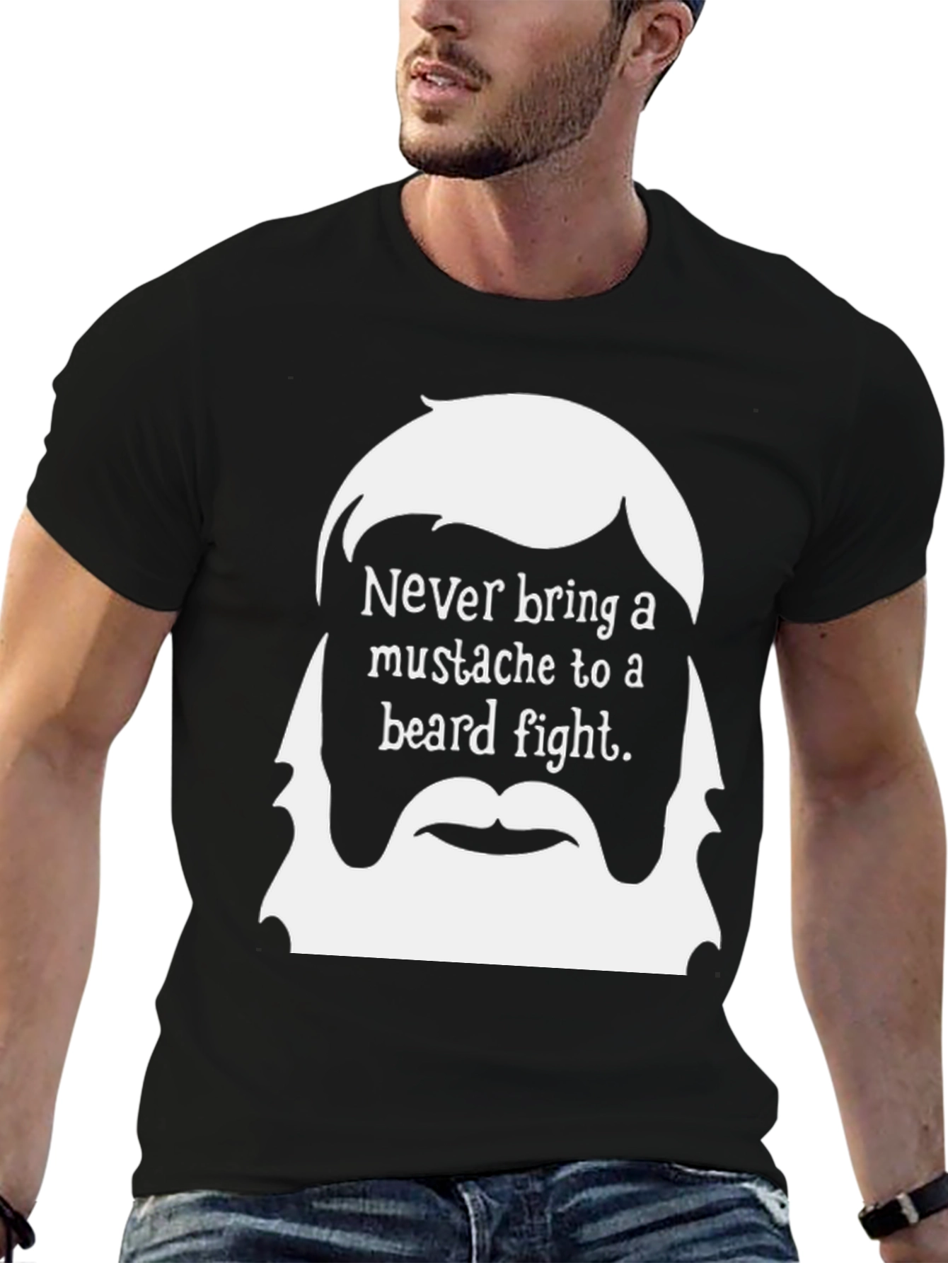 Black Never Bring a Mustache to a Beard Fight T-Shirt view 6